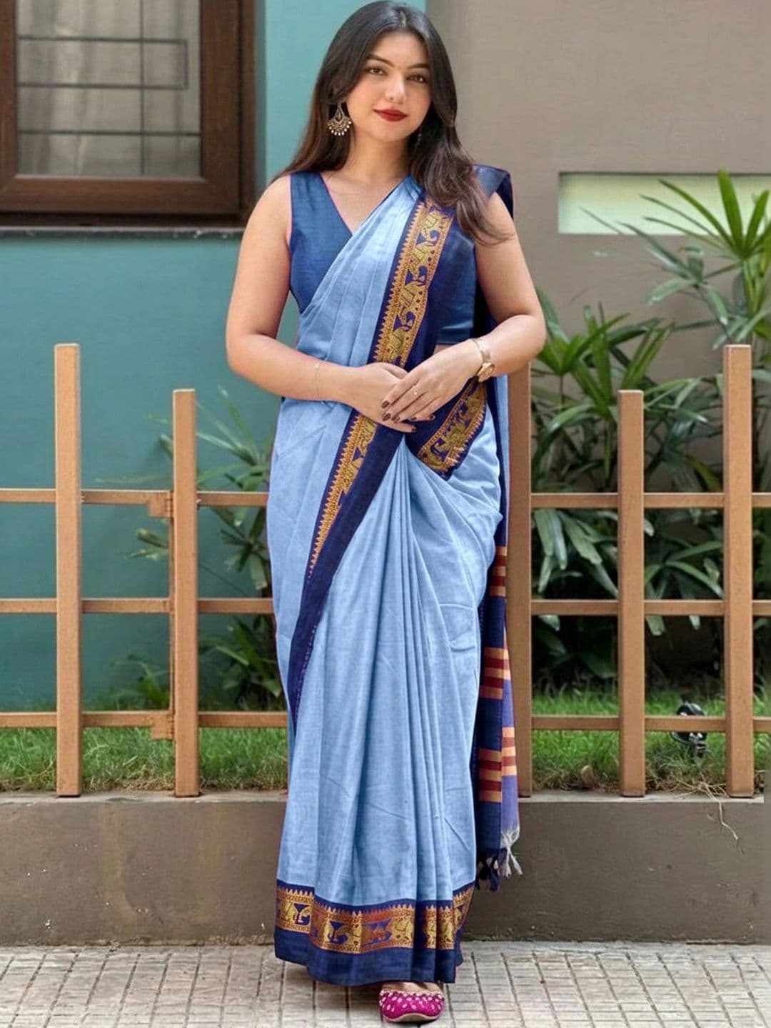 KALINI Kalamkari Zari Silk Cotton Designer Gadwal Saree - view 1