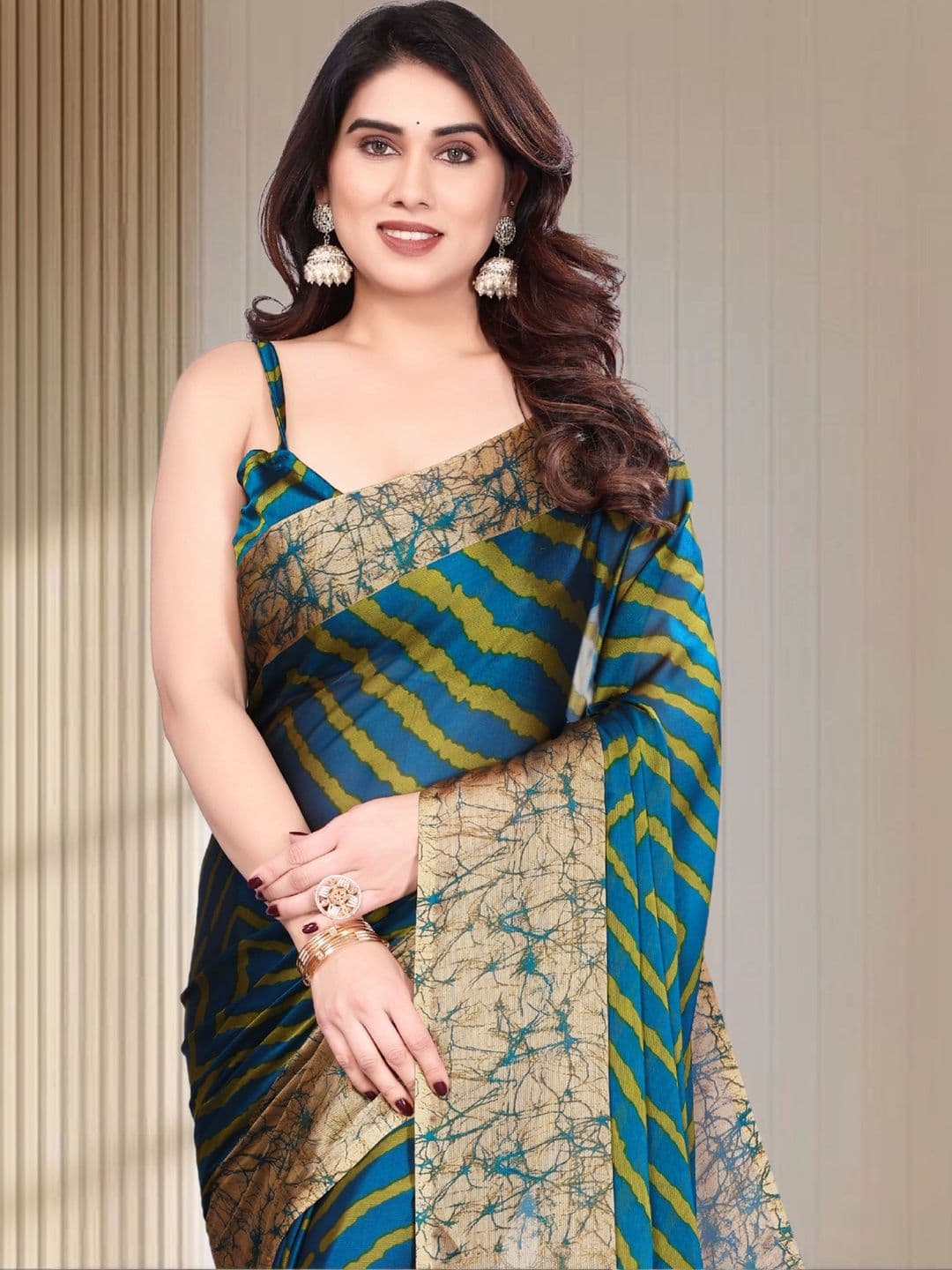 Owee Striped Pure Chiffon Designer Saree thumbnail 4