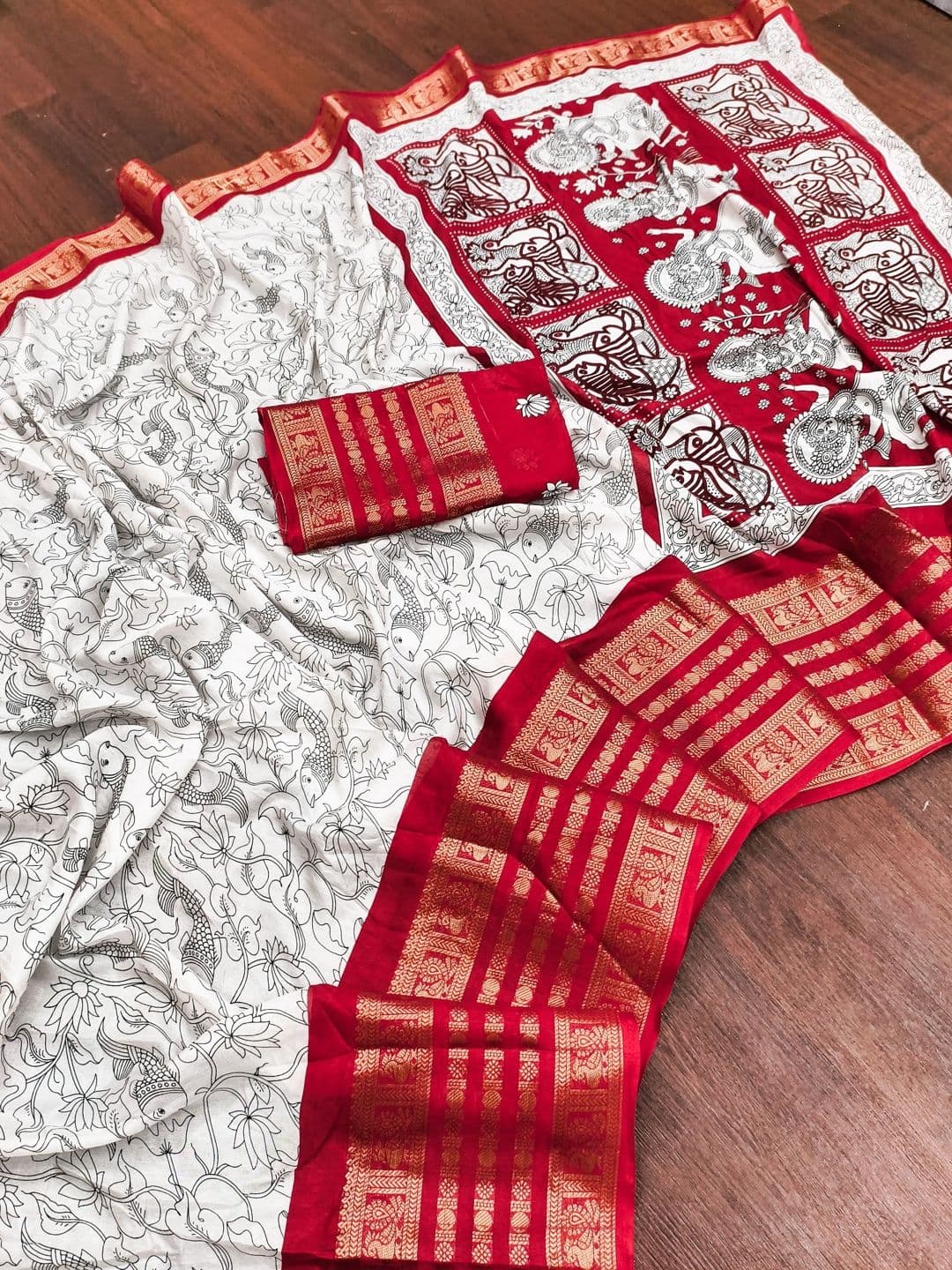 Owee Floral Zari Silk Blend Designer Saree thumbnail 3