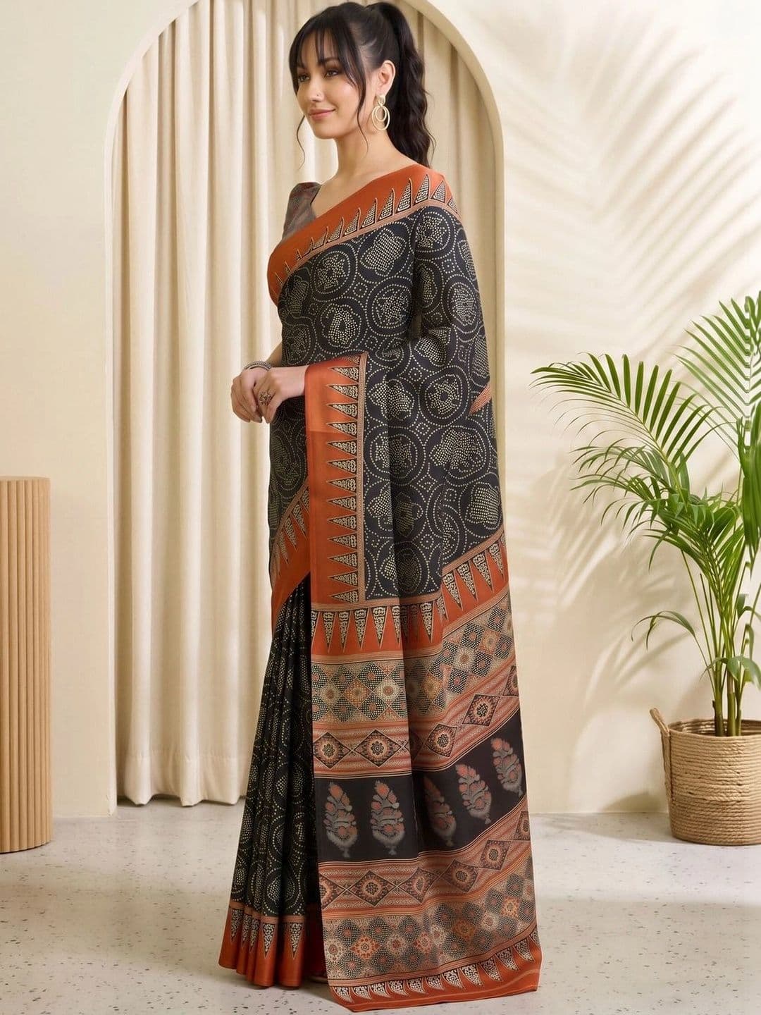 Saree mall Batik Satin Designer Block Print Sarees thumbnail 7