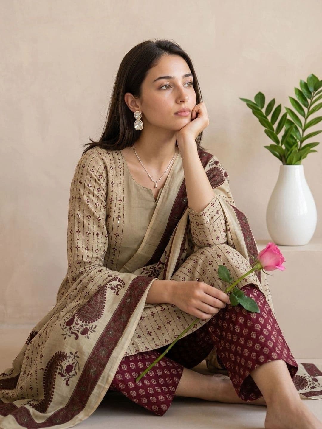 shreeram Women Ethnic Motifs Printed Regular Pure Cotton Kurta with Palazzos & With Dupatta thumbnail 6
