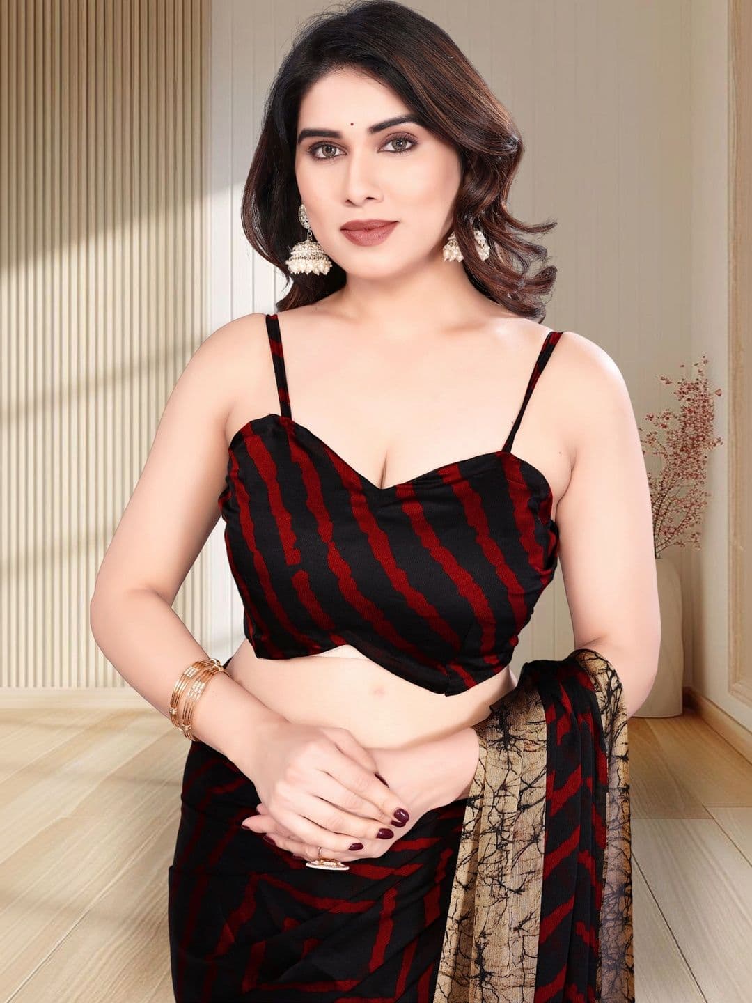 Owee Striped Pure Chiffon Designer Saree thumbnail 2