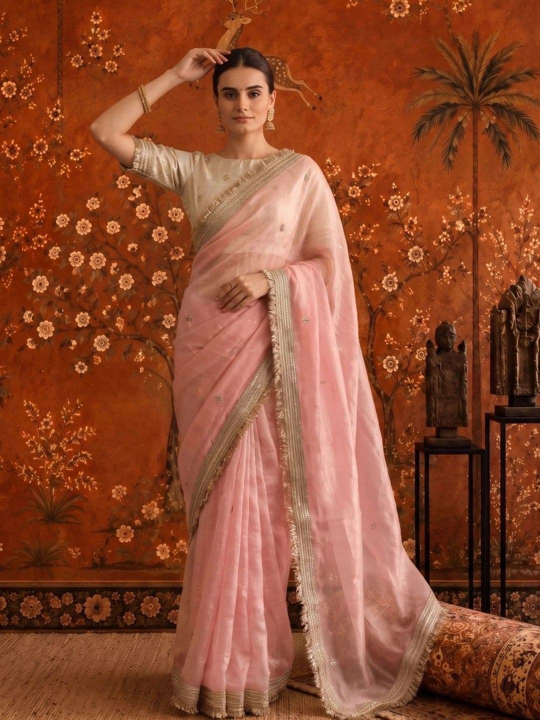 Sangria Embellished Embroidered Satin Saree thumbnail 6