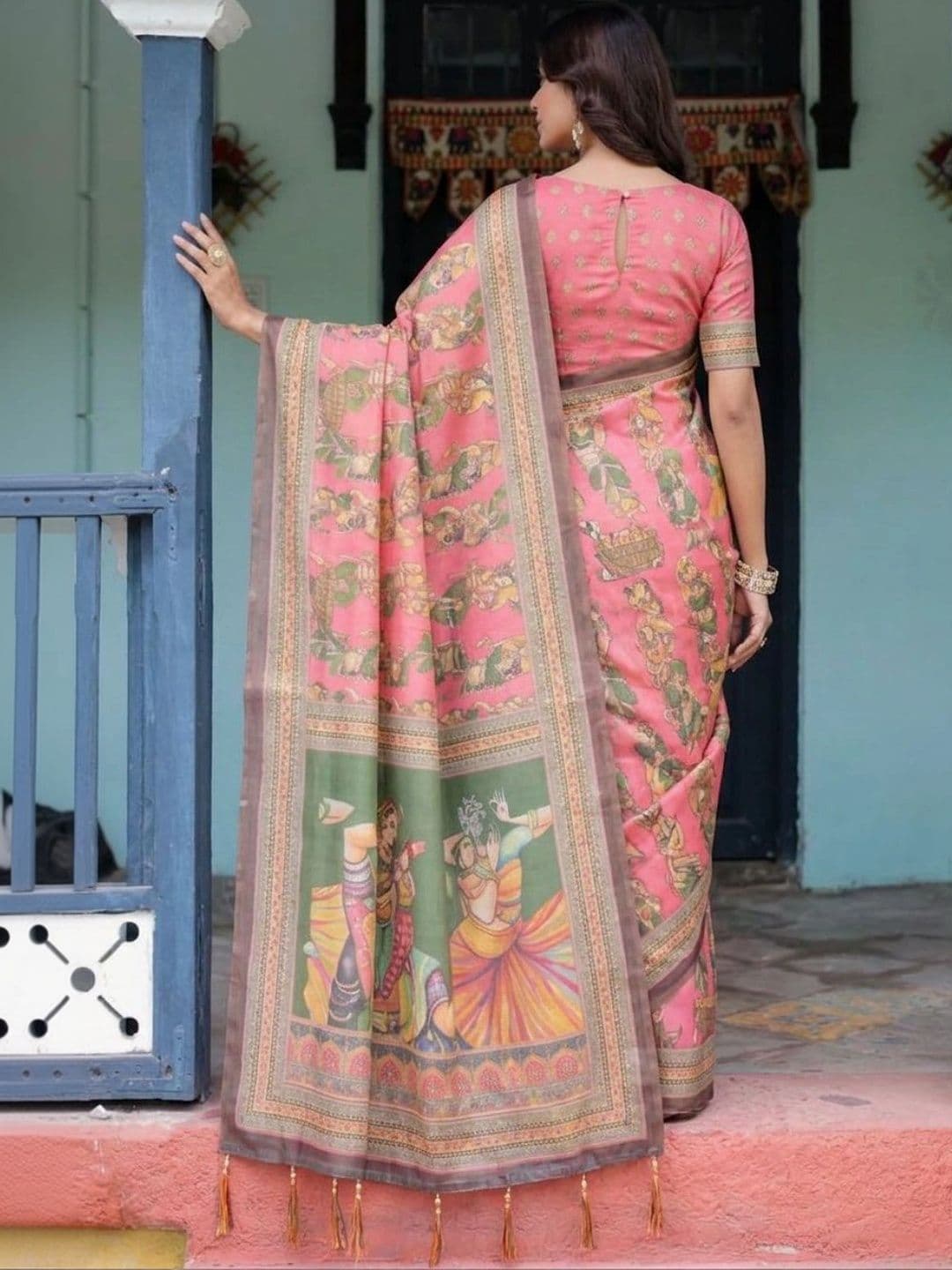 HOUSE OF PRANSHI Floral Linen Blend Jamdani Saree thumbnail 3