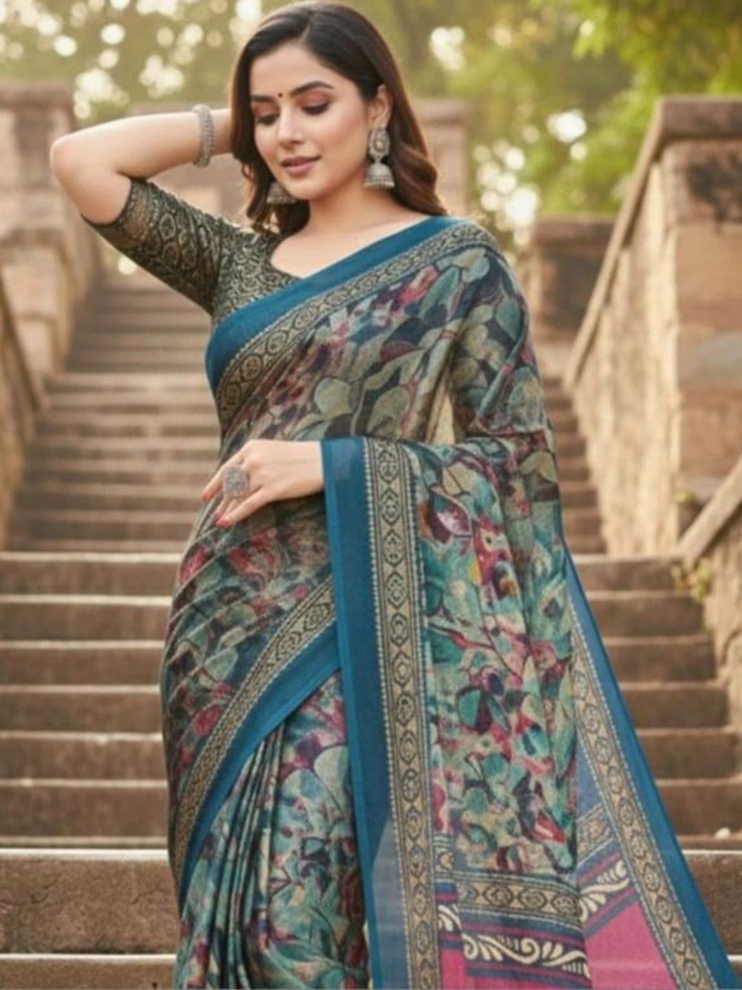 Owee Floral Pure Chiffon Designer Saree thumbnail 2