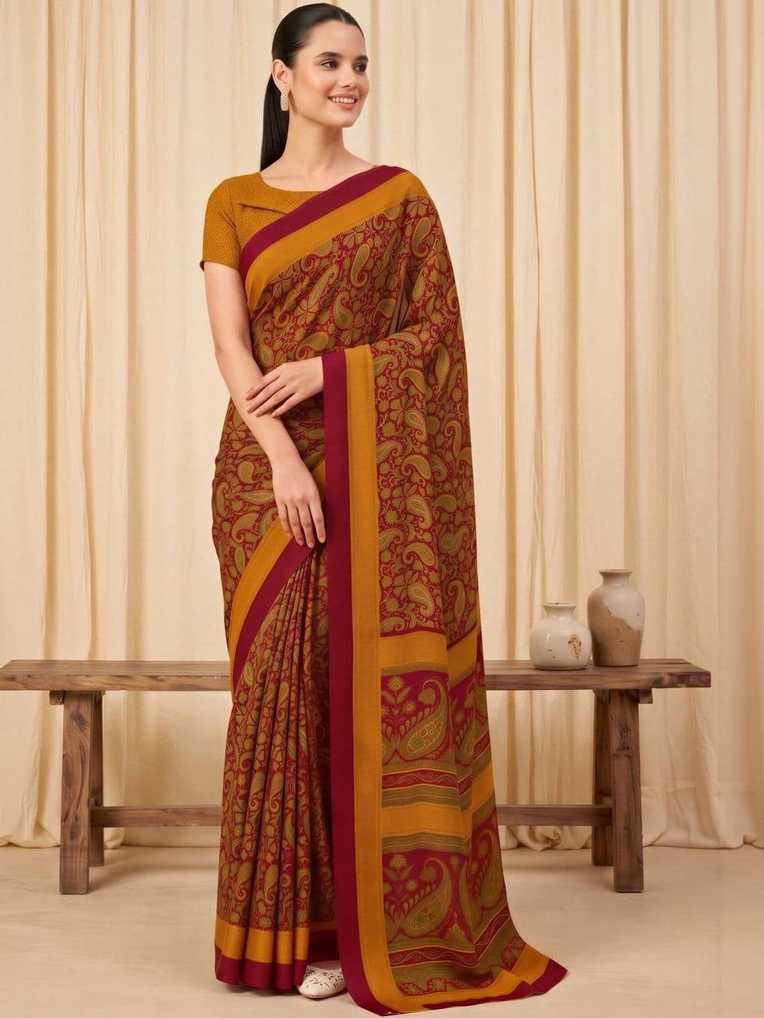 Saree mall Paisley Poly Crepe Designer Bagru Sarees thumbnail 4