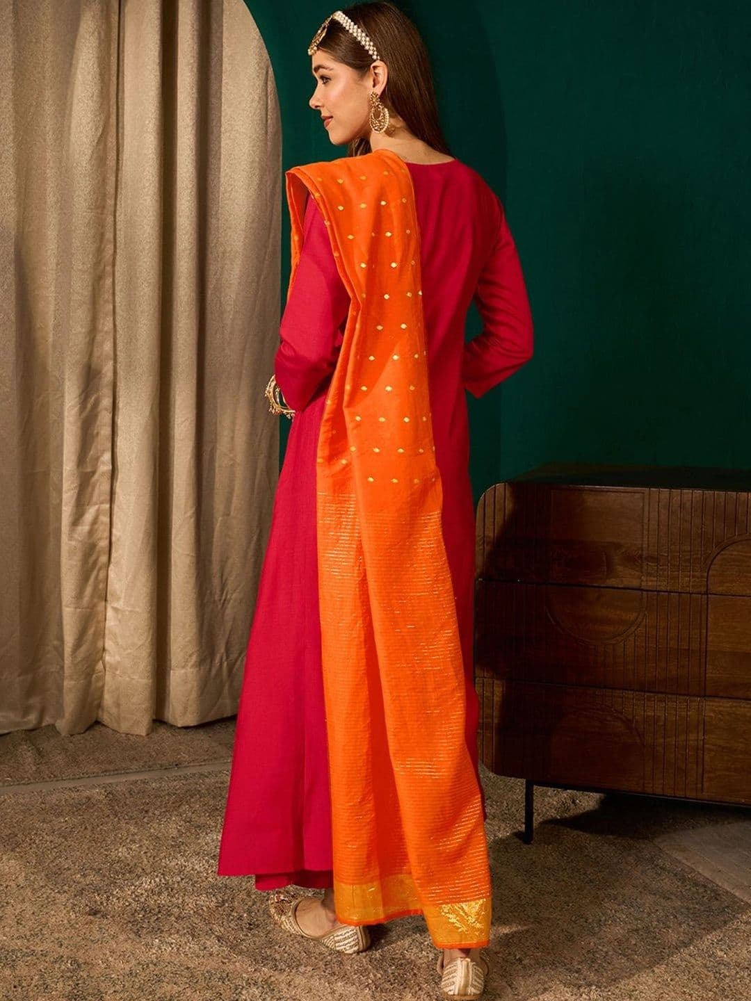 SMITSAREE Women Ethnic Motifs Embroidered Empire Thread Work Kurta with Trousers & With Dupatta thumbnail 5