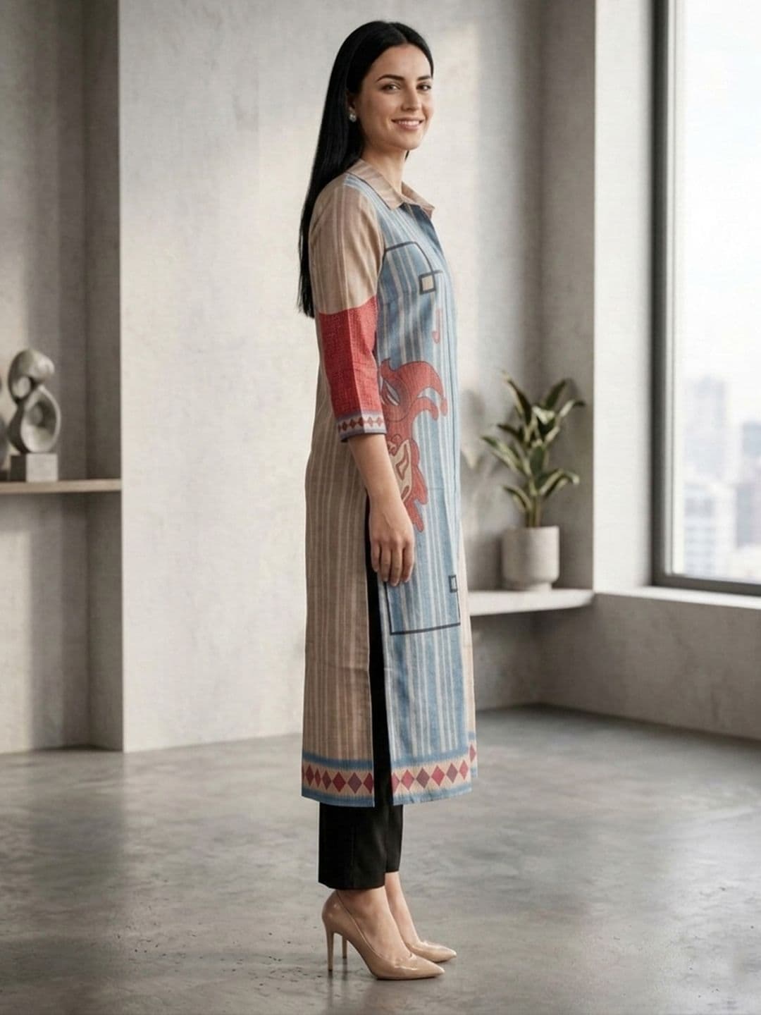 Varanga Women Quirky Printed Chanderi Silk Kurta thumbnail 4