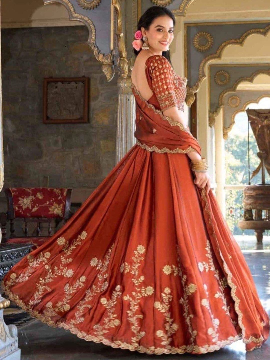 BLUSH STREET Embroidered Semi-Stitched Lehenga & Blouse With Dupatta thumbnail 4