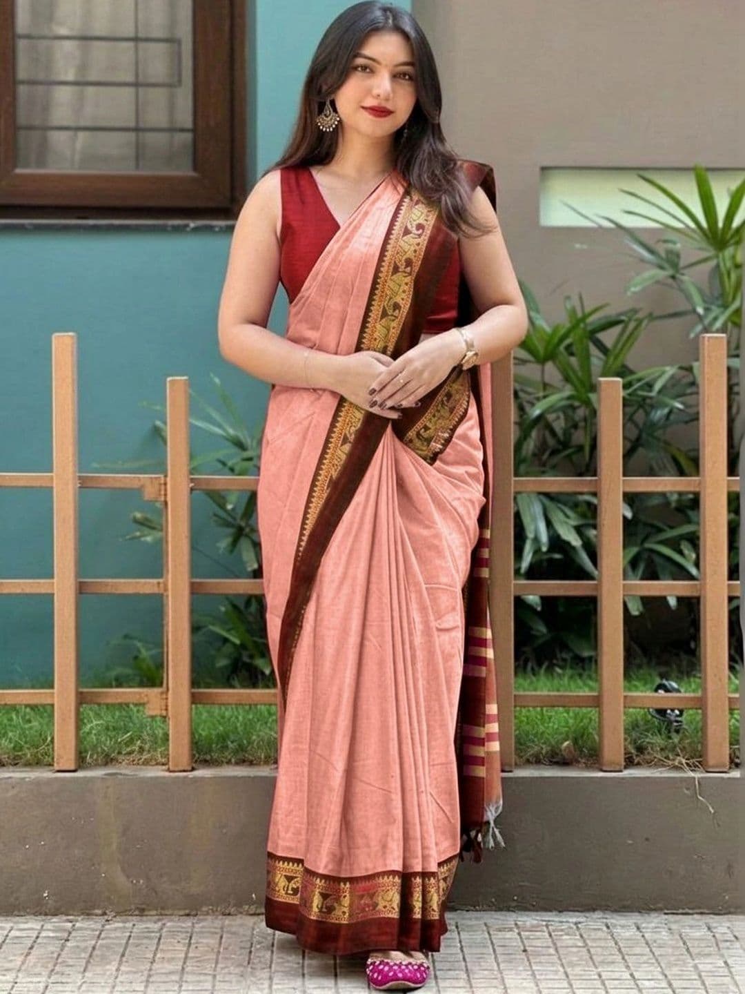 KALINI Zari Silk Cotton Designer Gadwal Saree - view 1