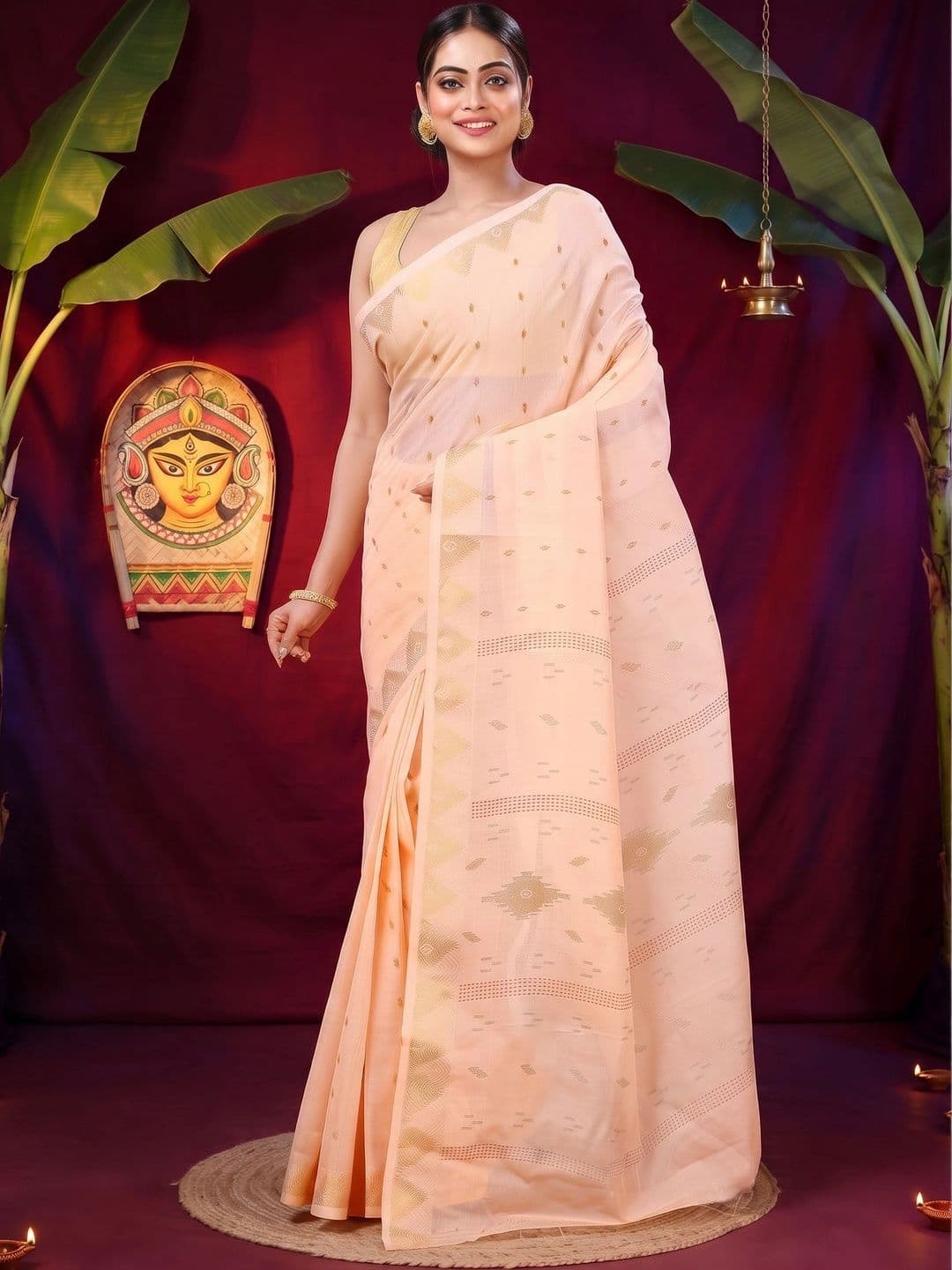 GitAsit Woven Design Zari Pure Cotton Handloom Taant Saree thumbnail 7