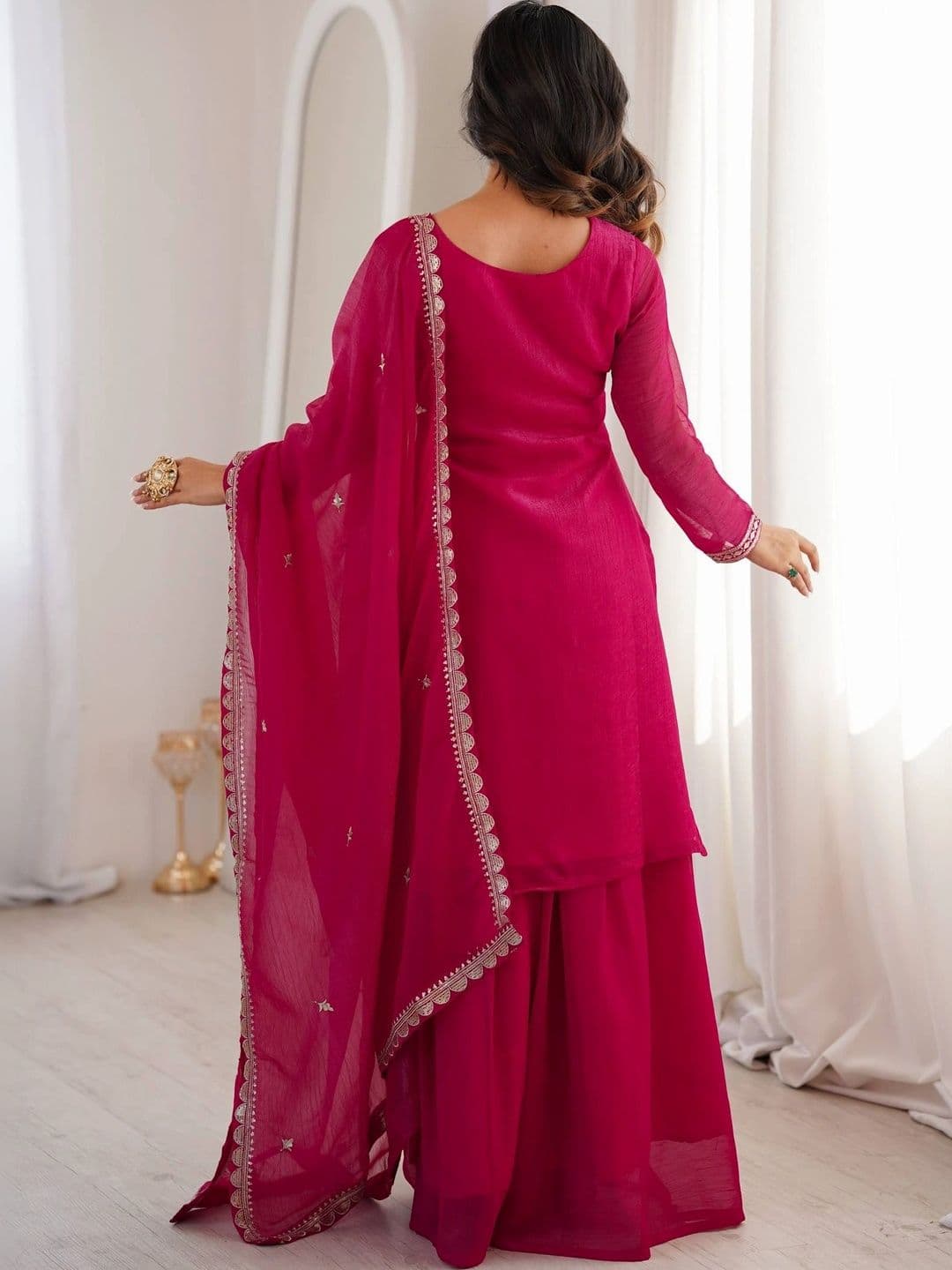 VASTRABELLA Women Ethnic Motifs Embroidered Regular Kurta with Sharara & With Dupatta thumbnail 4
