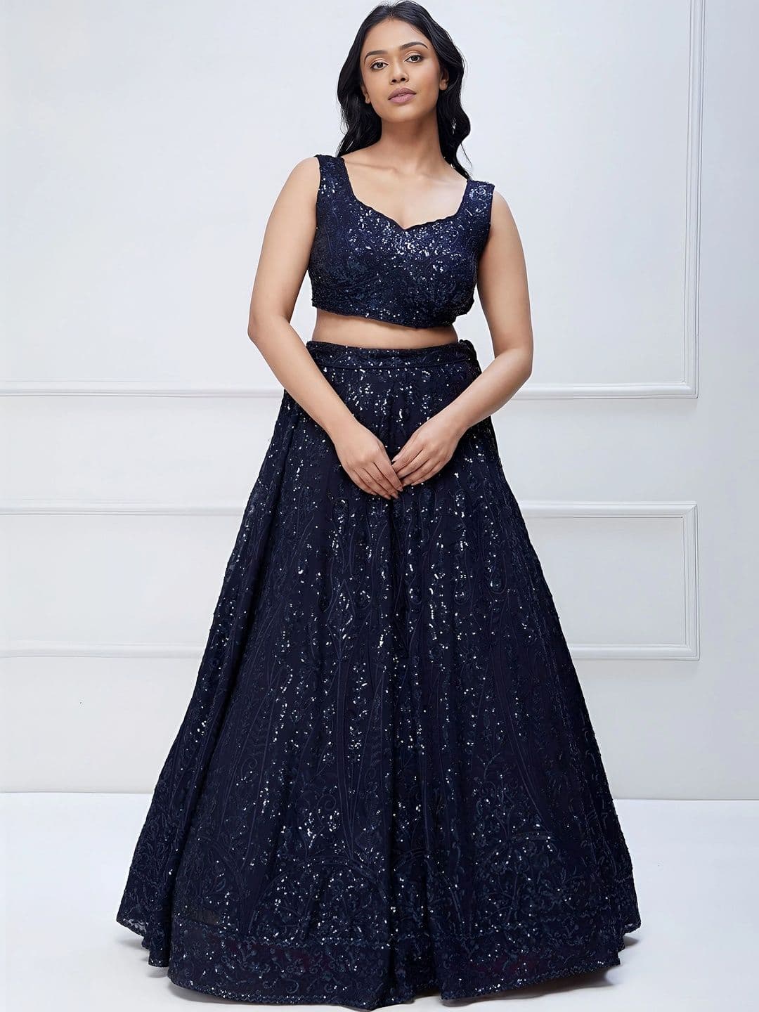 Zeel Clothing Embellished Sequinned Semi-Stitched Lehenga & Unstitched Blouse With Dupatta thumbnail 3