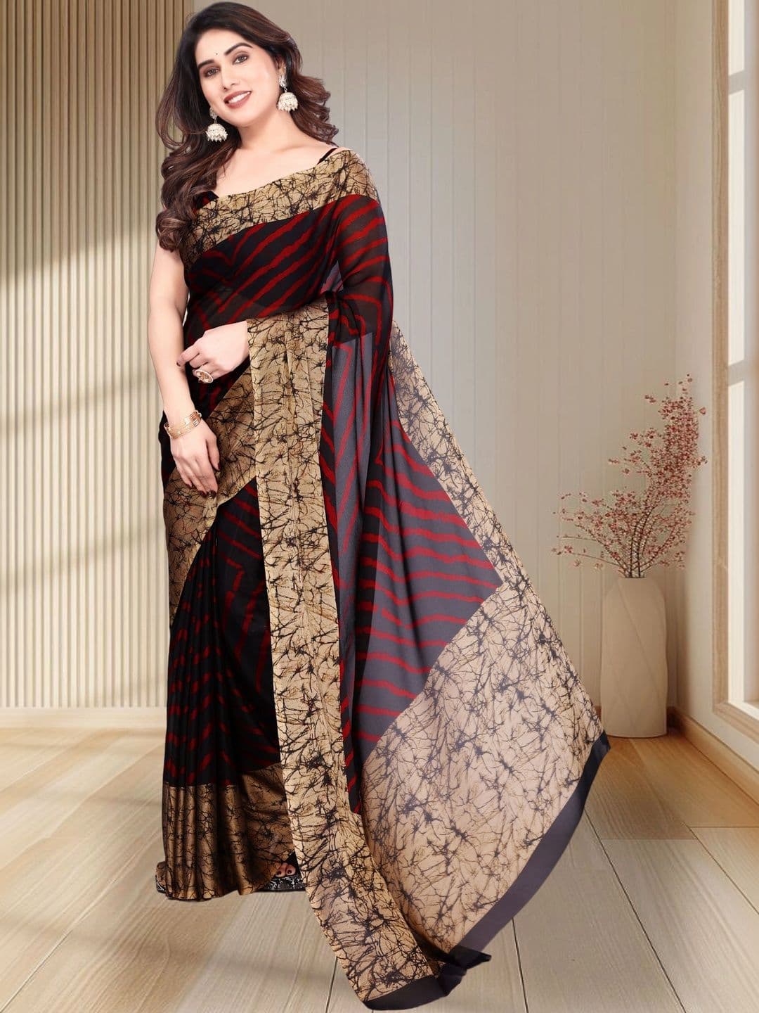 Owee Striped Pure Chiffon Designer Saree thumbnail 4