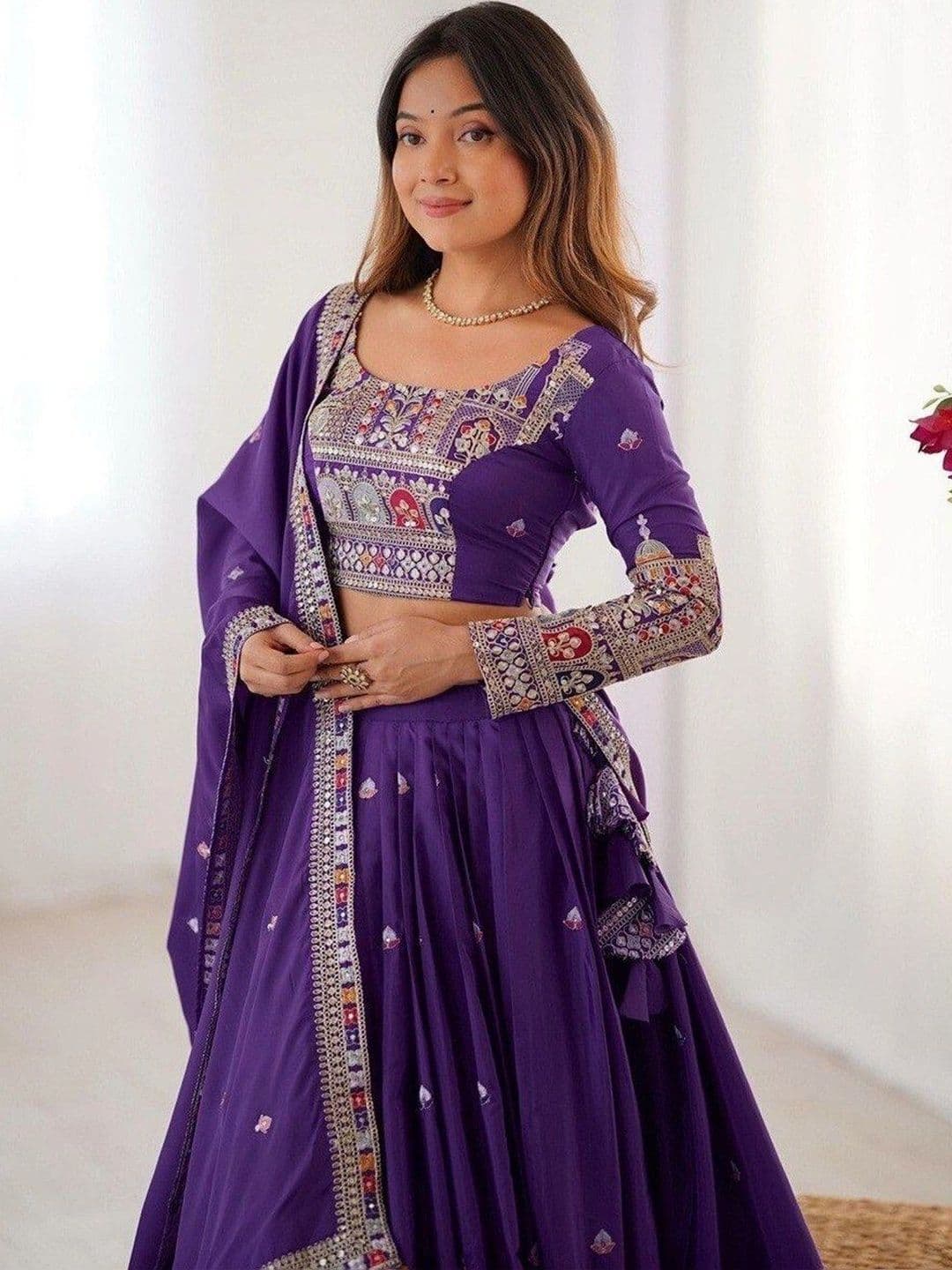 BLUSH STREET Embellished Mirror Work Semi-Stitched Lehenga & Blouse With Dupatta thumbnail 3