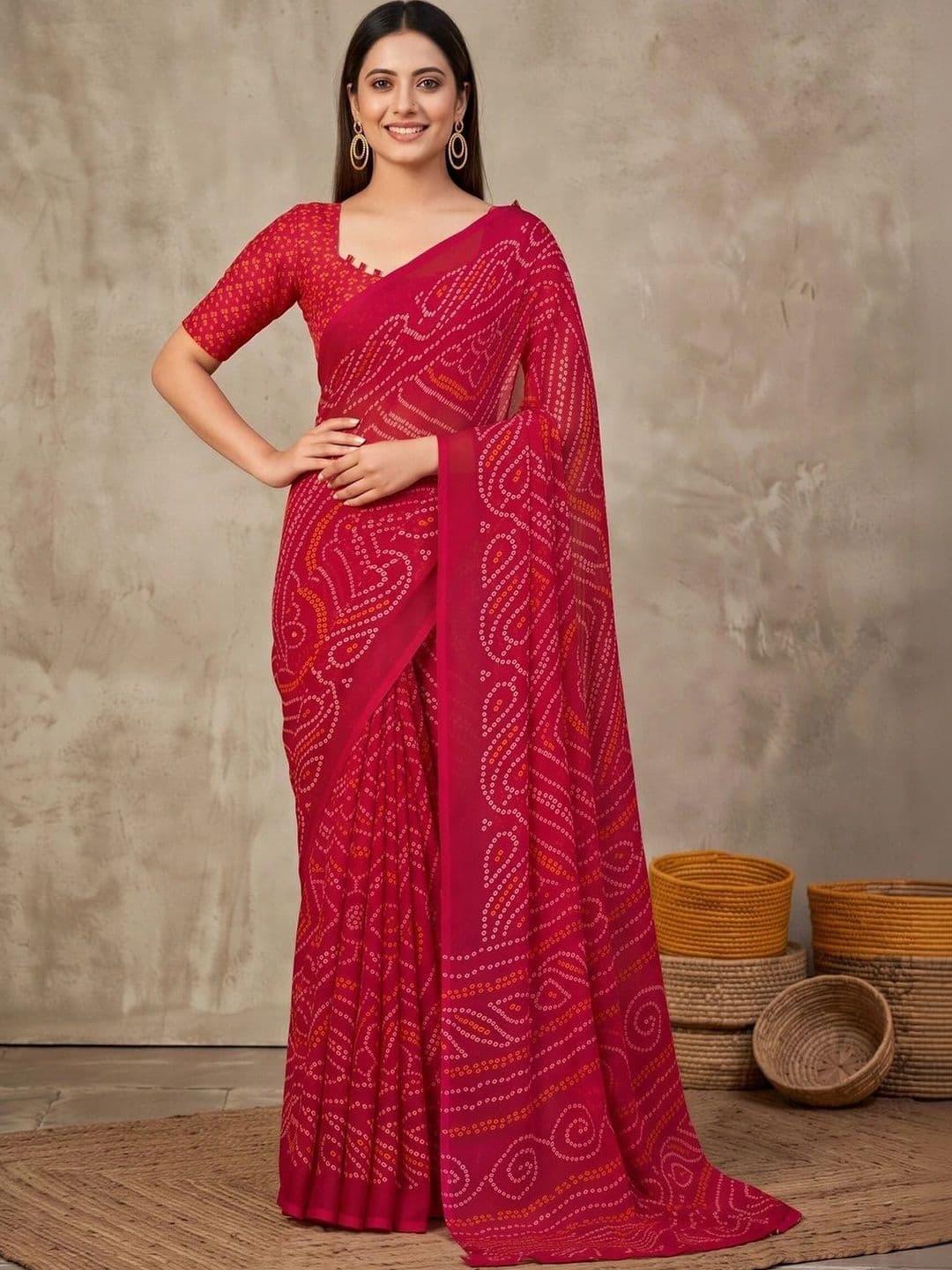 Saree mall Bandhani Poly Chiffon Designer Bandhani Sarees - view 1