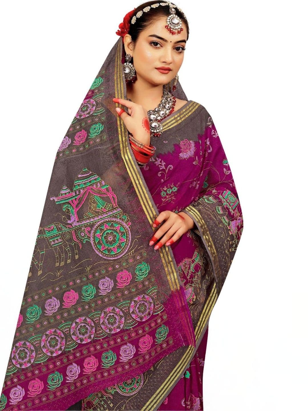SONARIKA CREATION Ethnic Motifs Pure Cotton Handloom Block Print Saree thumbnail 4