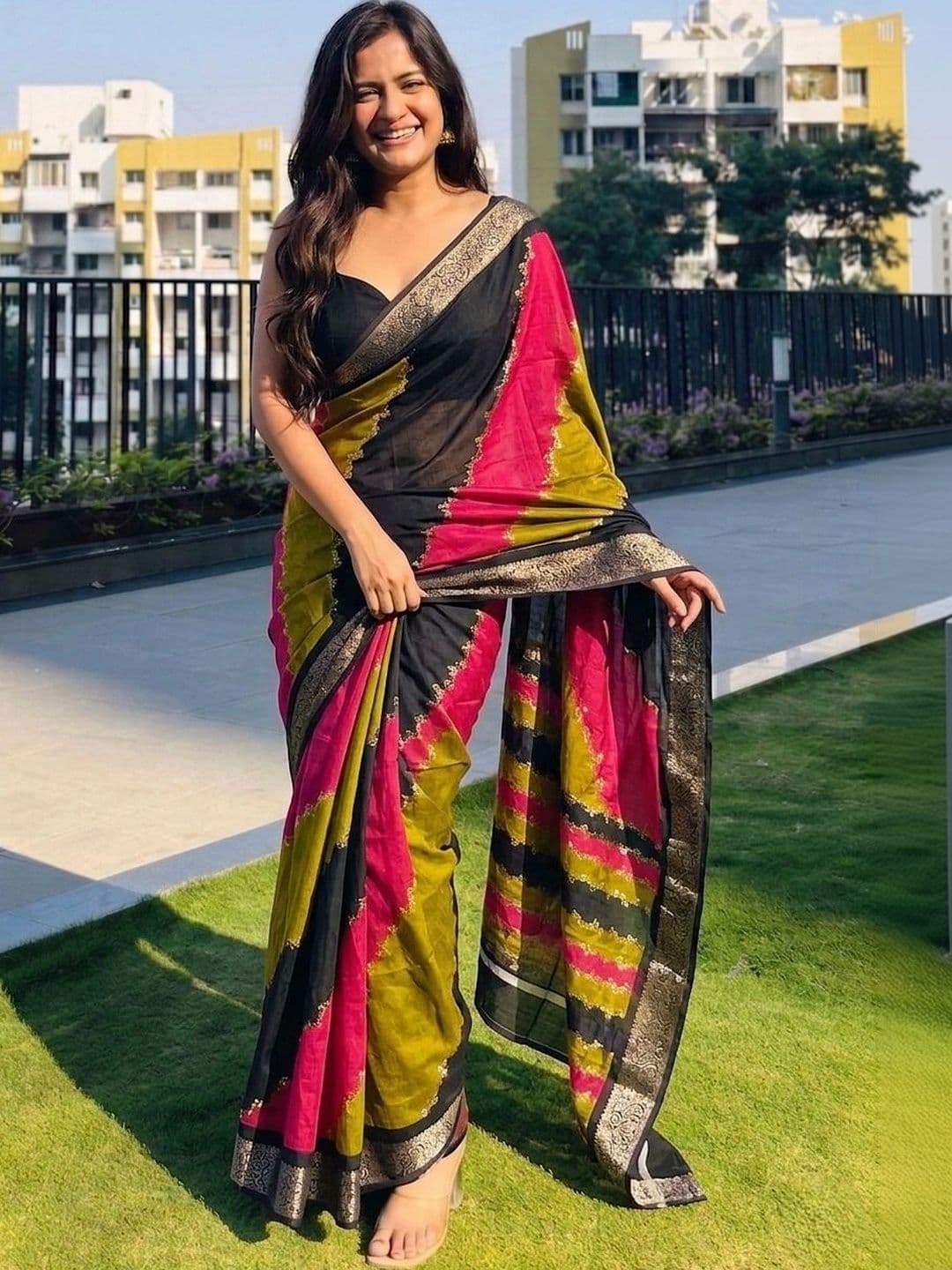 Owee Tie and Dye Zari Silk Blend Designer Saree - view 1