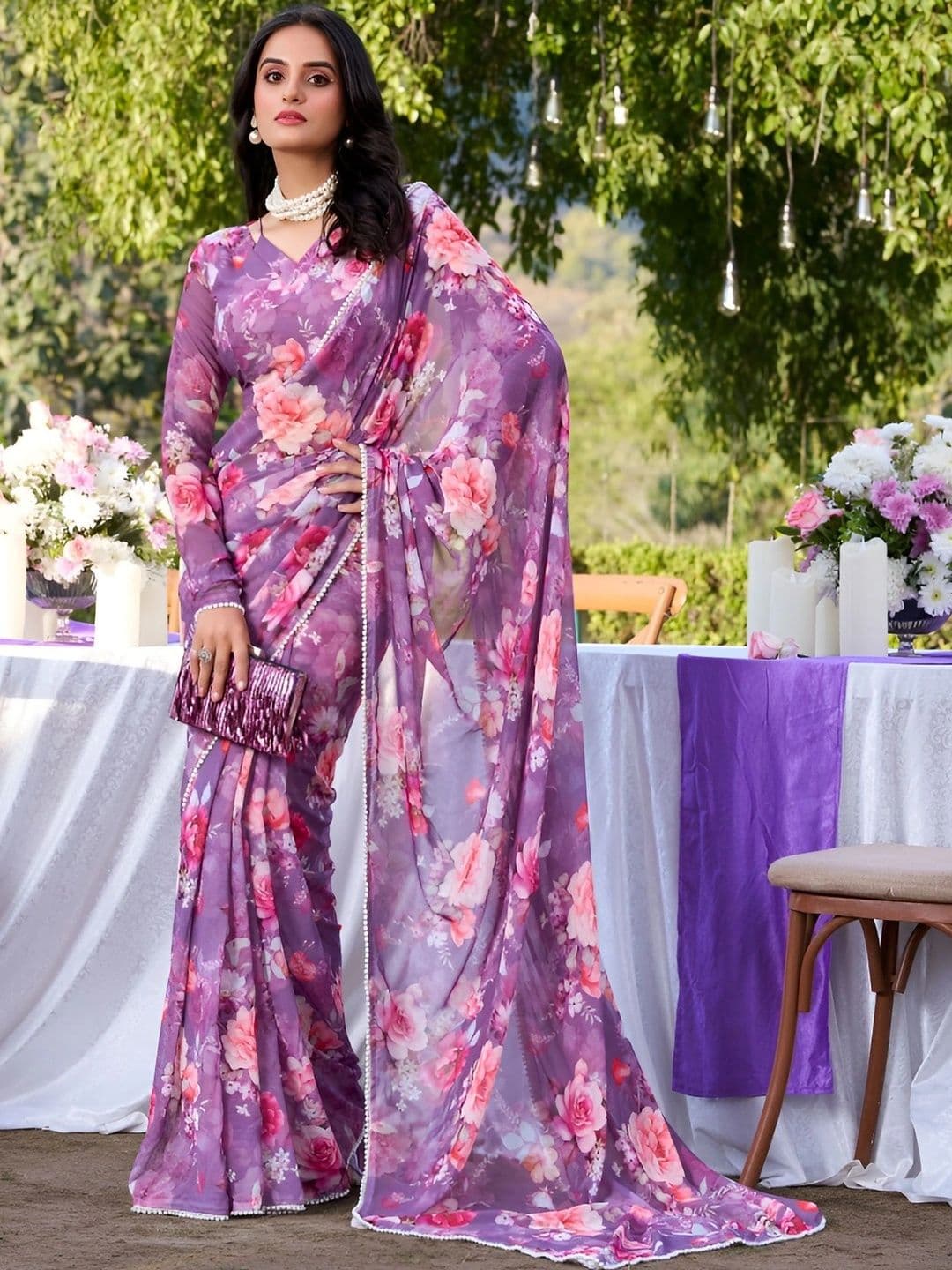 Mitera Floral Pure Georgette Saree - view 1
