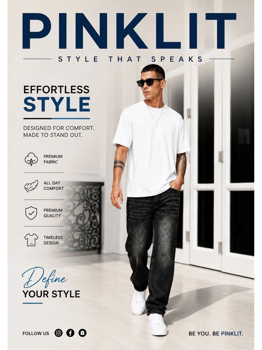 PINKLIT Men Straight Fit Mid-Rise Low Distress Light Fade Jeans thumbnail 6