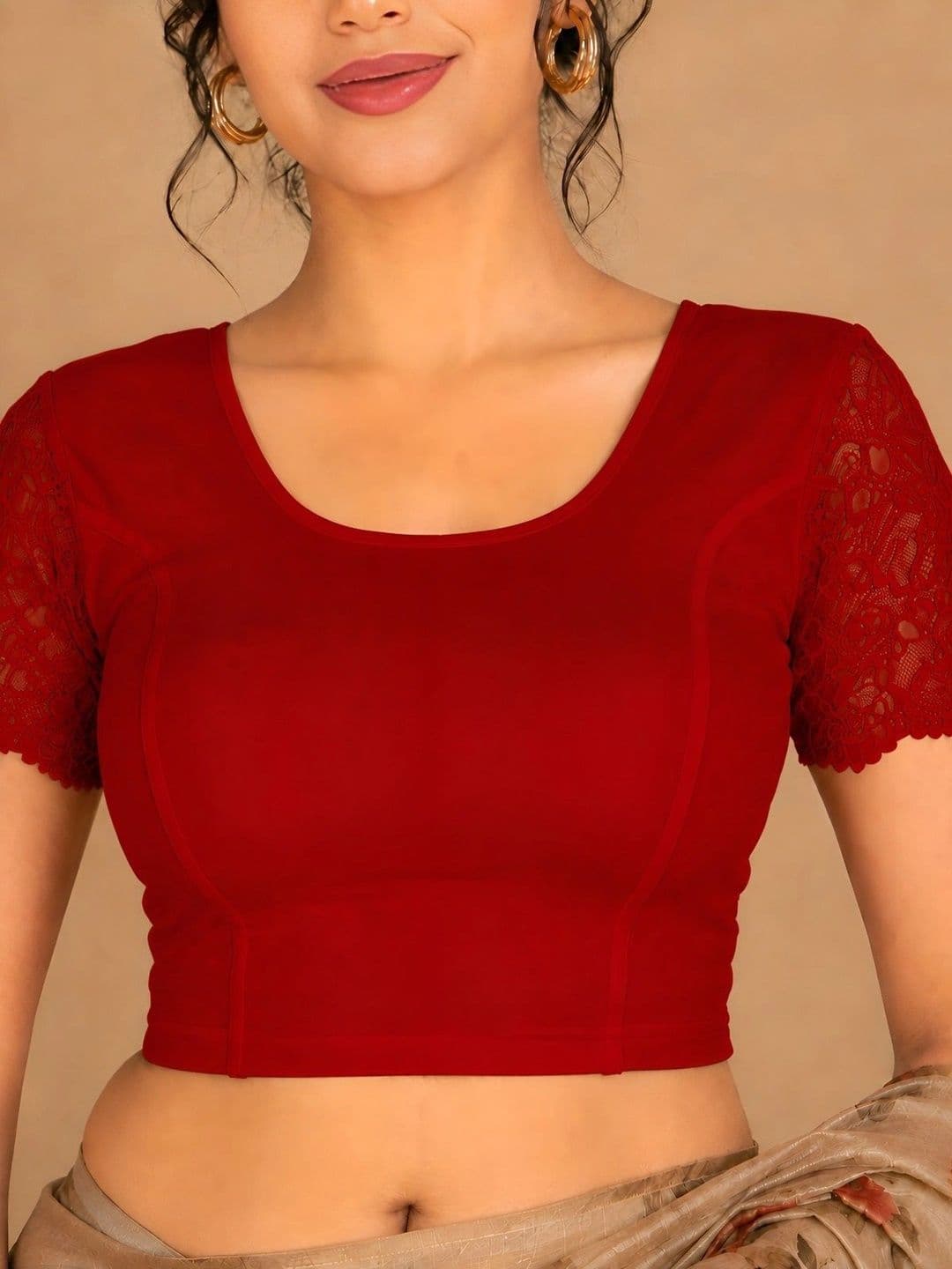 Abhi Women U Neck Solid Cotton Lycra Stretchable Half Sleeve Readymade Saree Blouse thumbnail 5