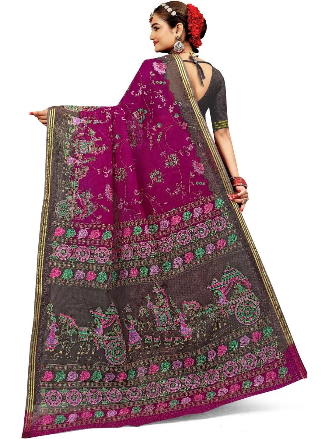 SONARIKA CREATION Ethnic Motifs Pure Cotton Handloom Block Print Saree thumbnail 3
