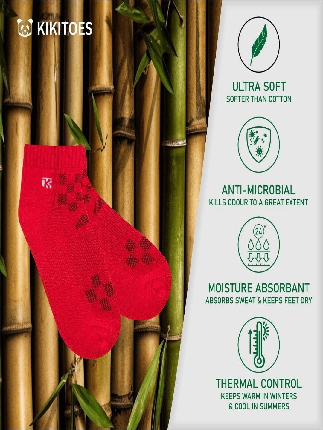 Kikitoes Men Pack of 3 Red Bamboo Ankle Length Socks thumbnail 3