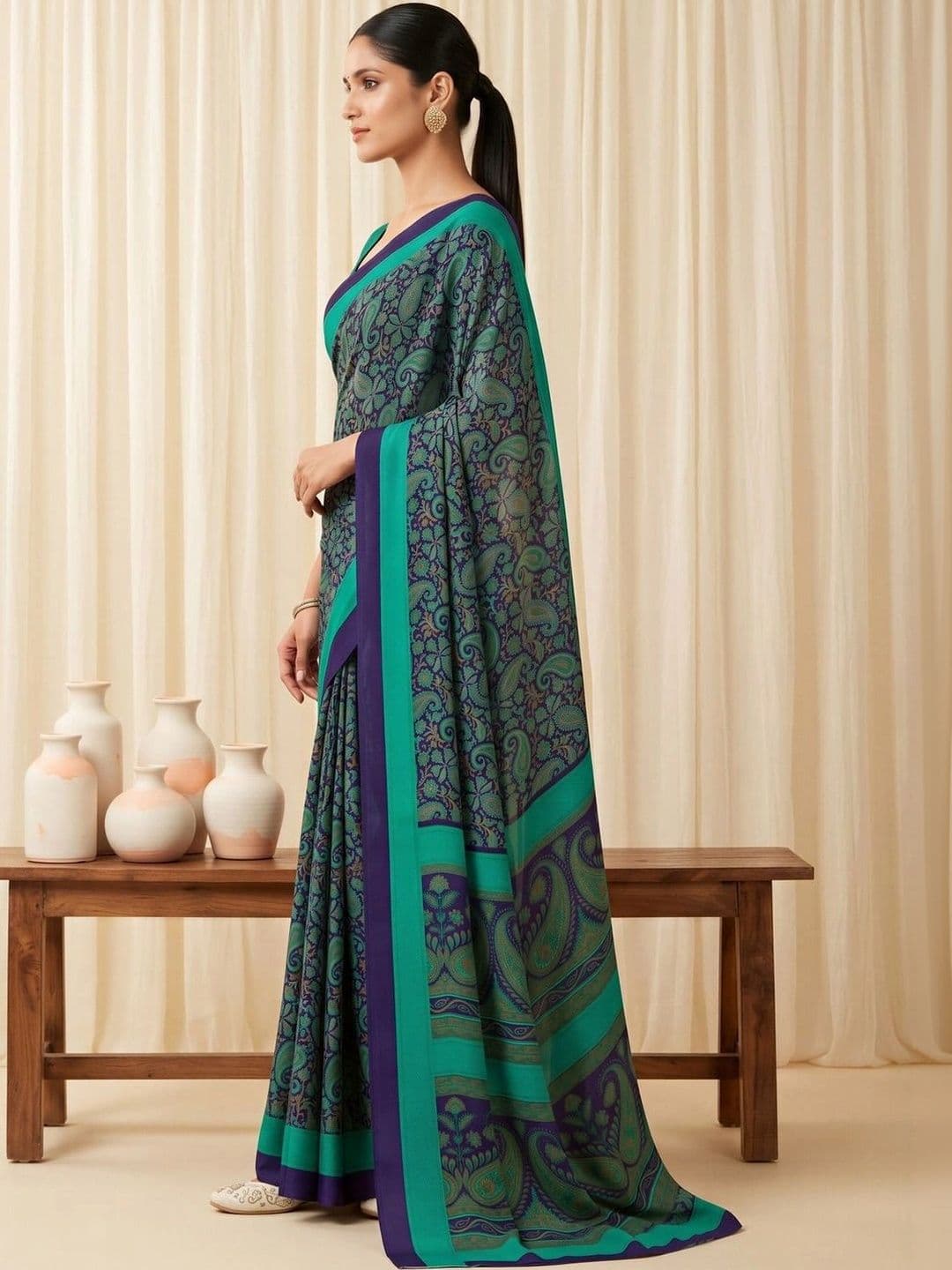 Saree mall Bagh Poly Crepe Designer Bagru Sarees thumbnail 3