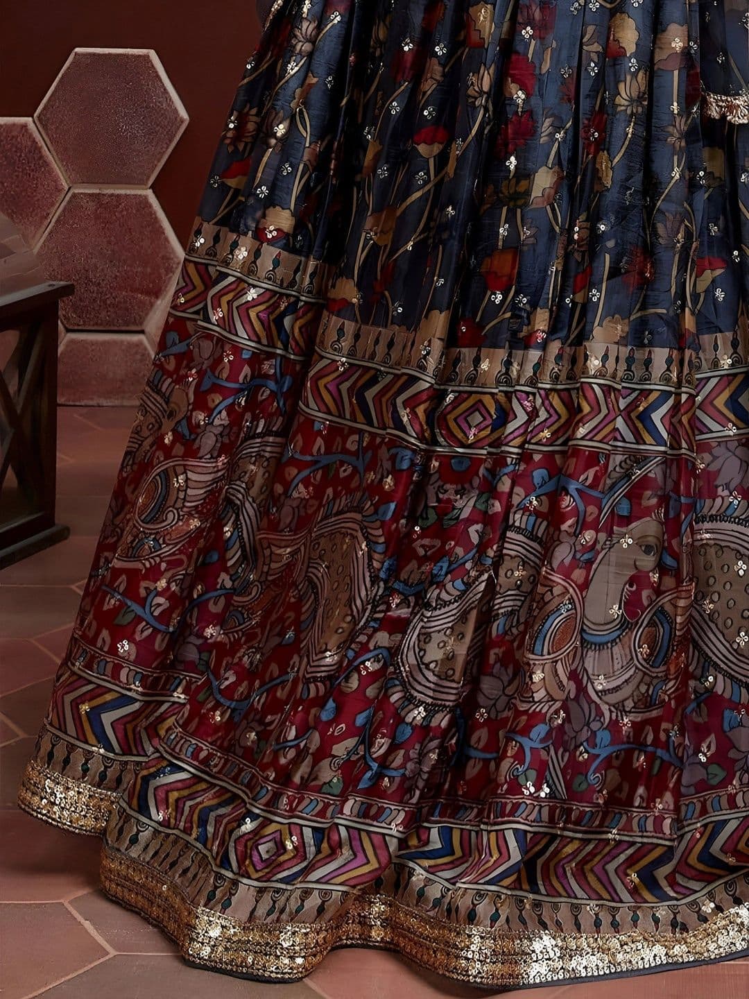Zeel Clothing Embellished Sequinned Semi-Stitched Lehenga & Unstitched Blouse With Dupatta thumbnail 3