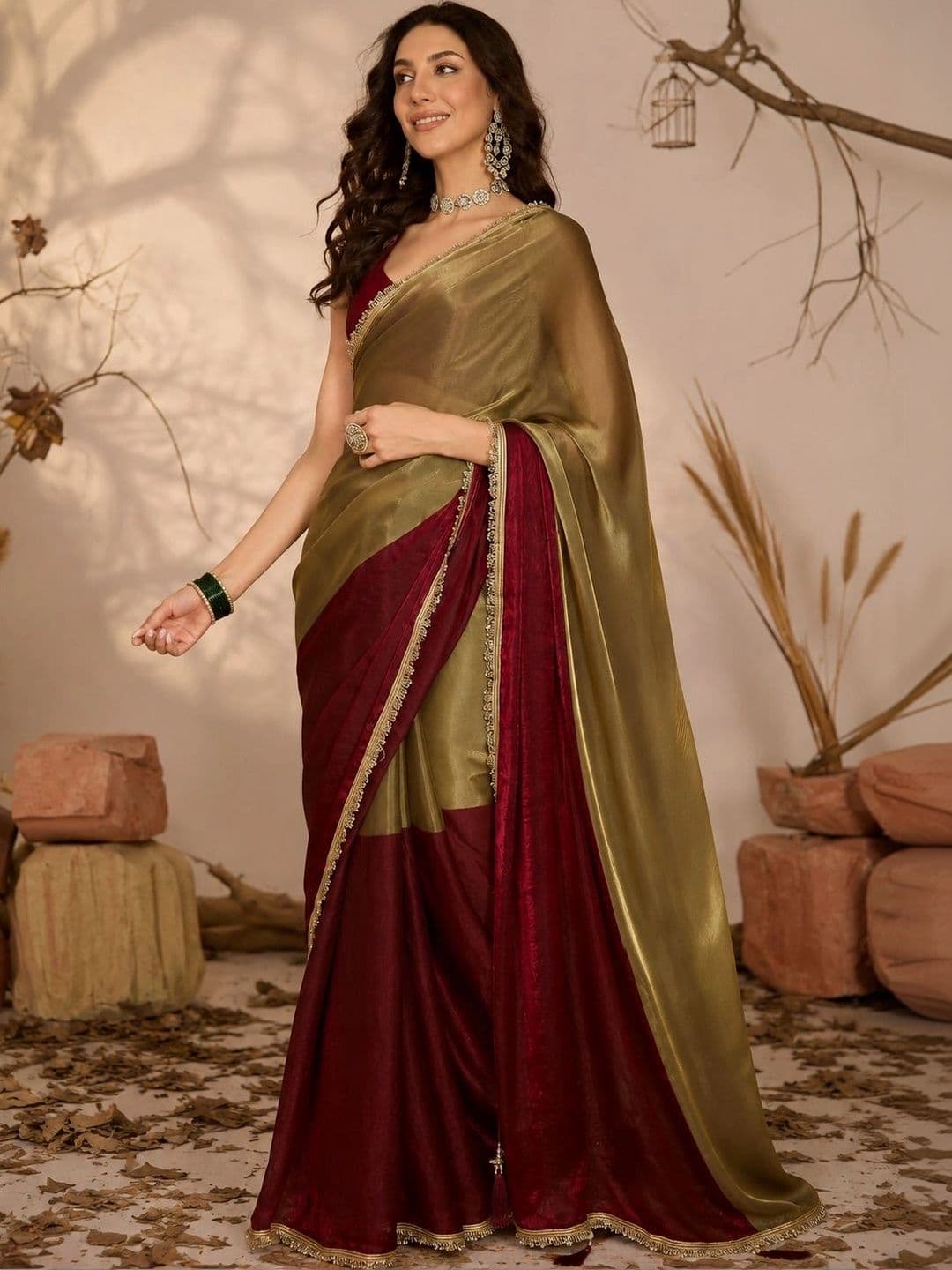 Branzios Sequinned Satin Saree thumbnail 5