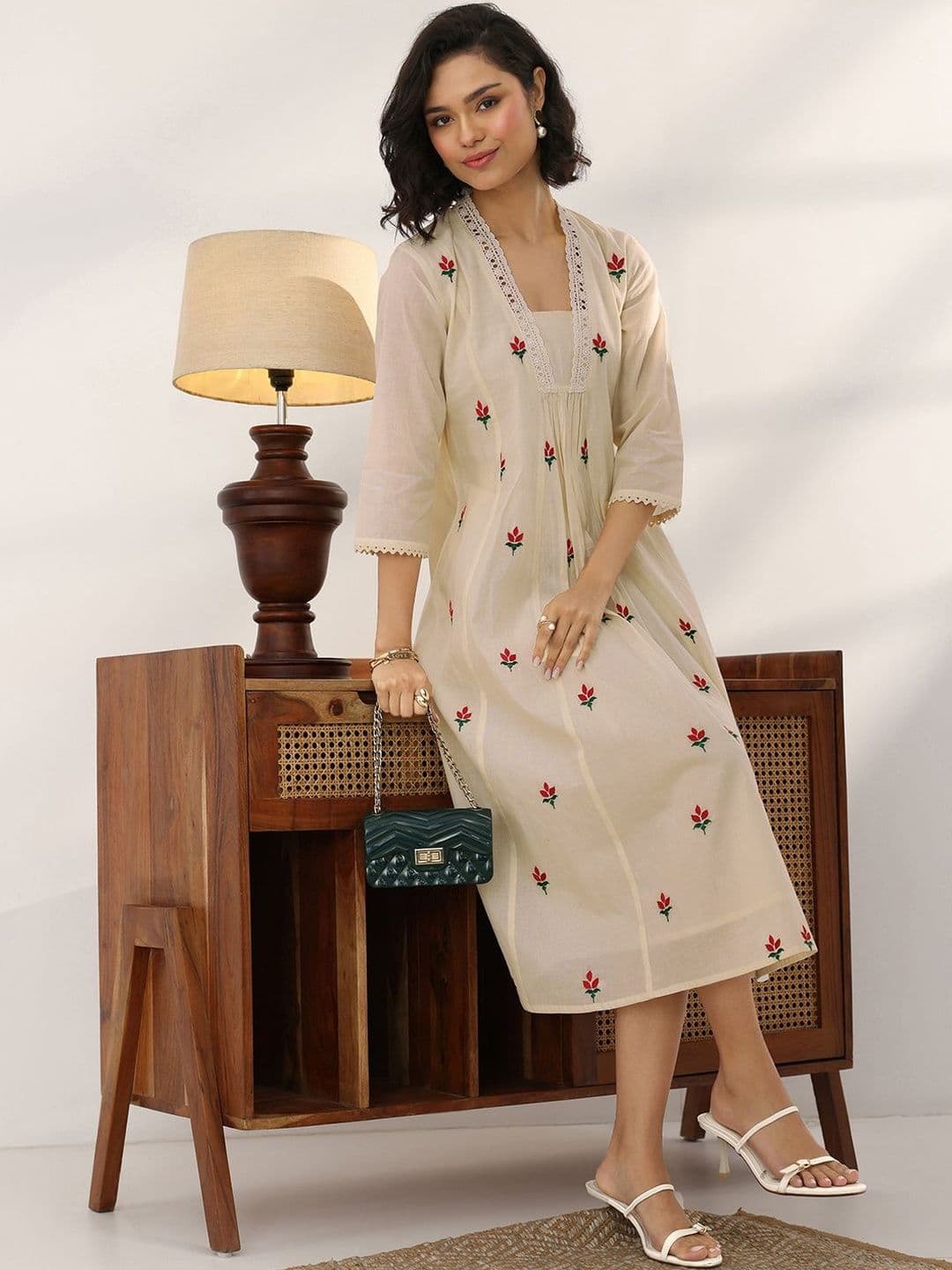 Libas Floral Embroidered Fit & Flare Midi Dress - view 1