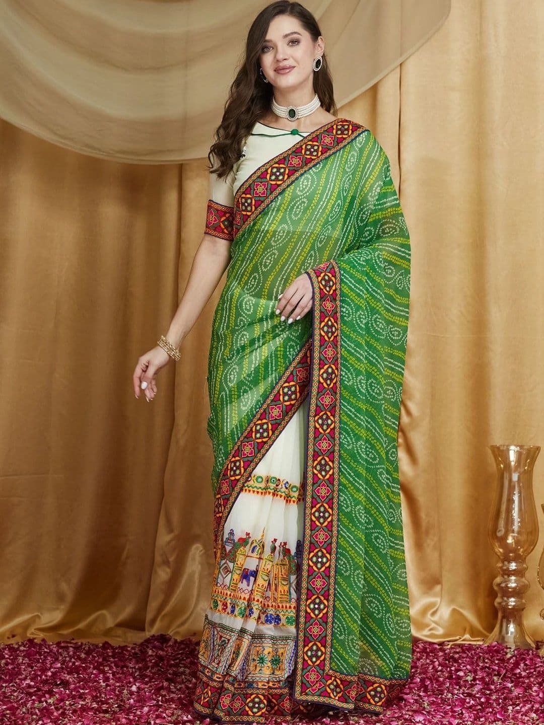 Sangria Bandhani Embroidered Pure Georgette Half and Half Bandhani Saree thumbnail 6