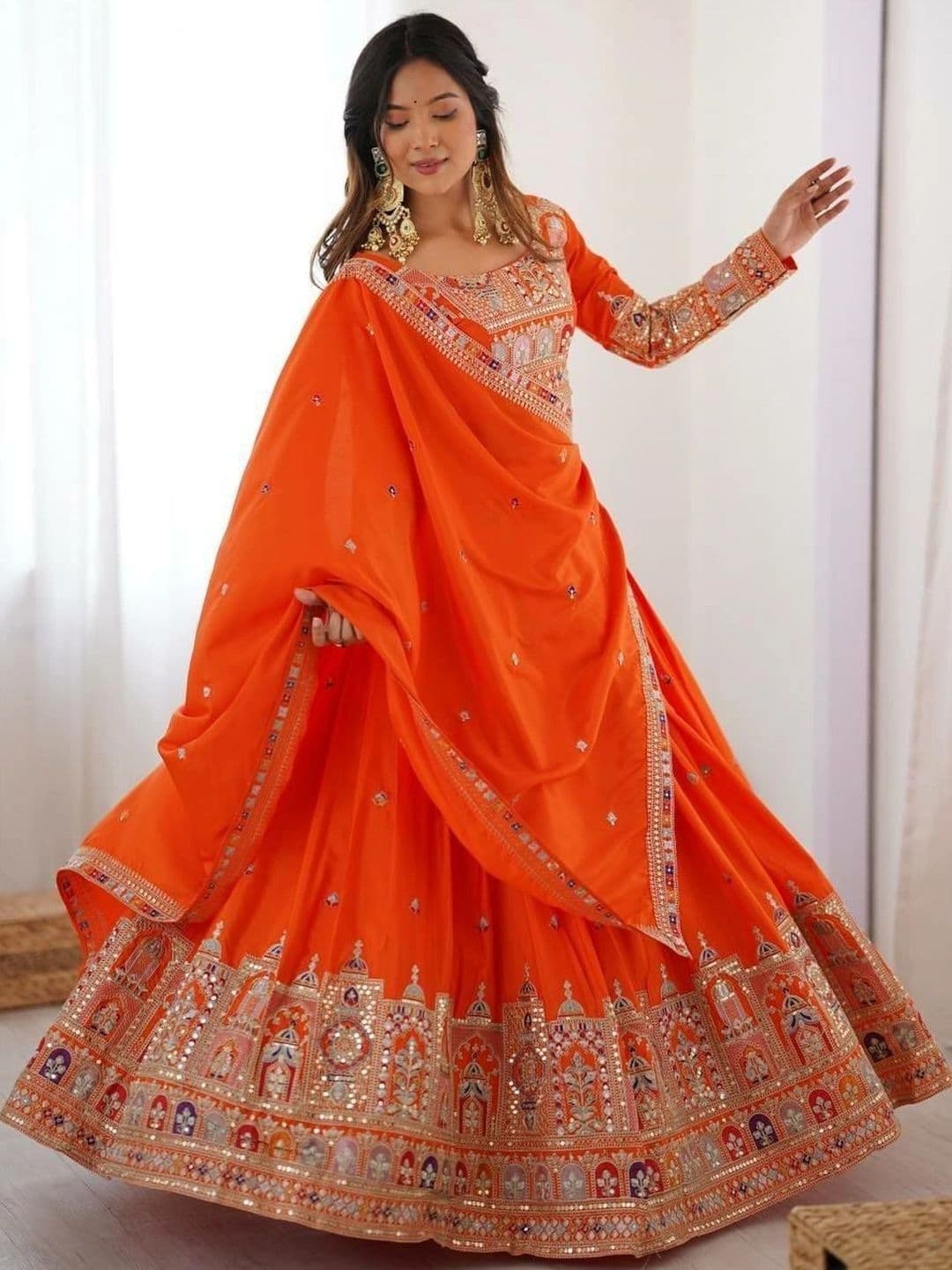 BLUSH STREET Embellished Mirror Work Semi-Stitched Lehenga & Blouse With Dupatta - view 1
