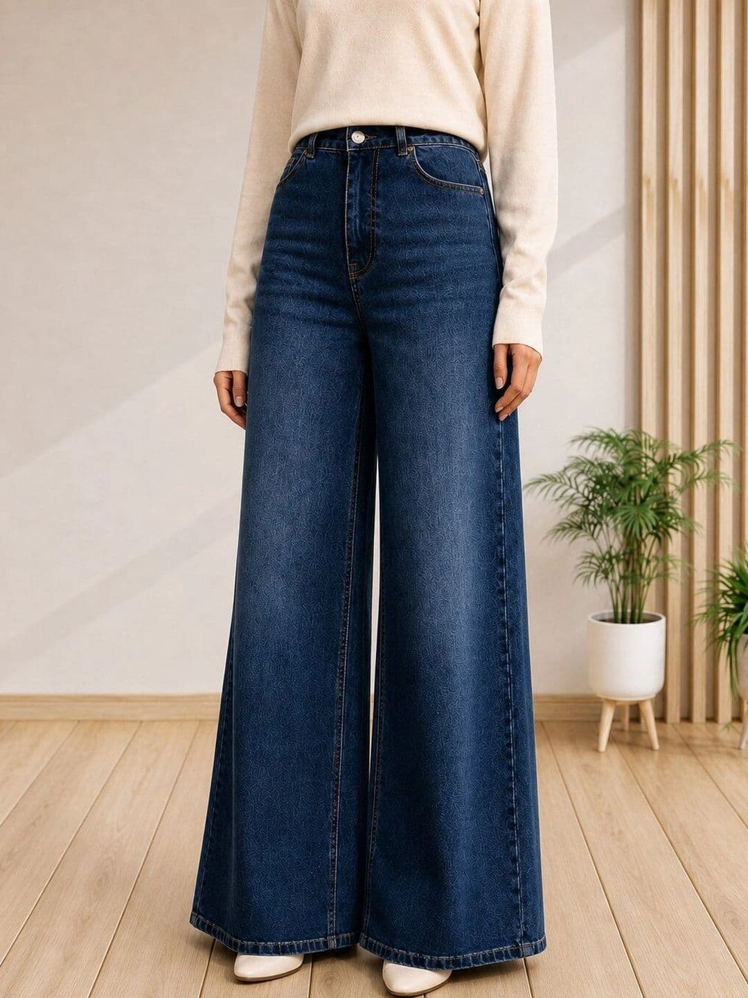 The Roadster Lifestyle Co Women Pure Cotton Clean Look Wide Leg Jeans - view 1
