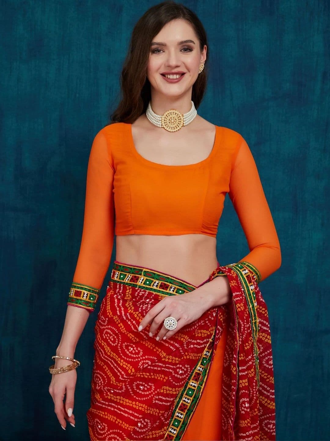 Sangria Bandhani Embroidered Pure Georgette Half and Half Bandhani Saree thumbnail 2