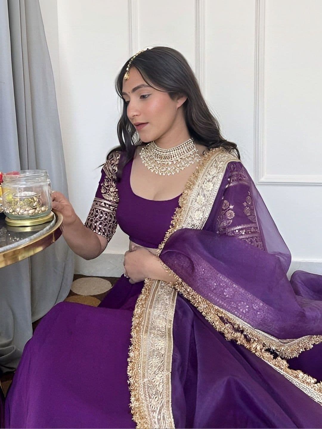 BLUSH STREET Embroidered Semi-Stitched Lehenga & Blouse With Dupatta thumbnail 2
