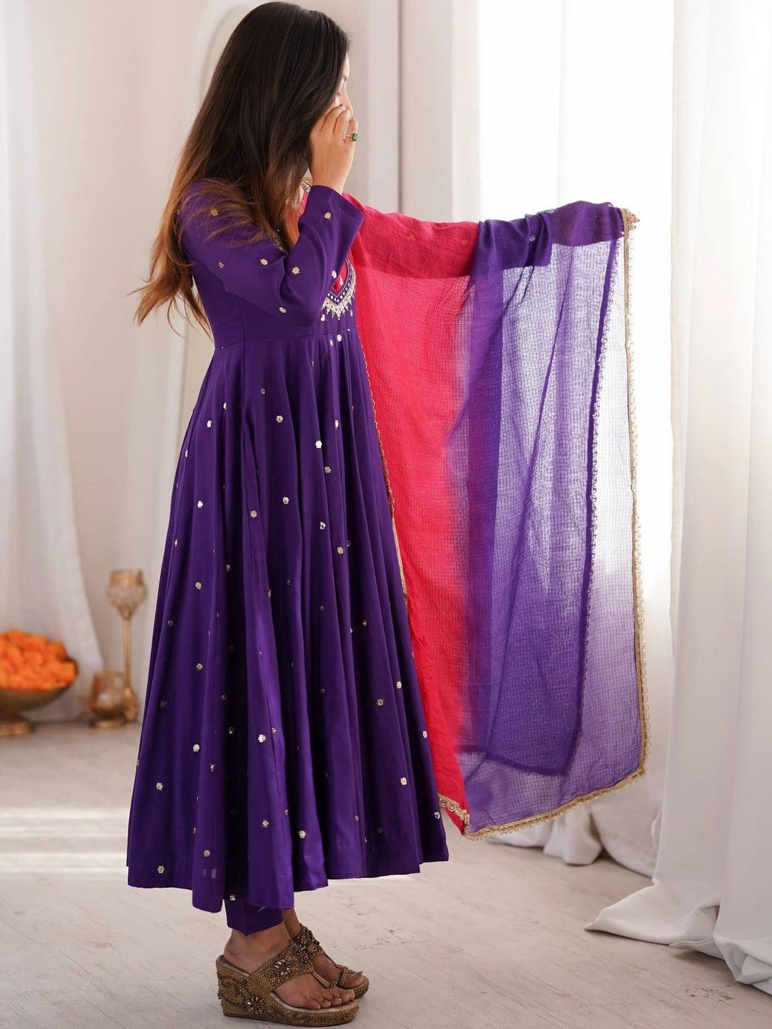 VASTRABELLA Women Empire Sequinned Kurta with Trousers & With Dupatta thumbnail 6