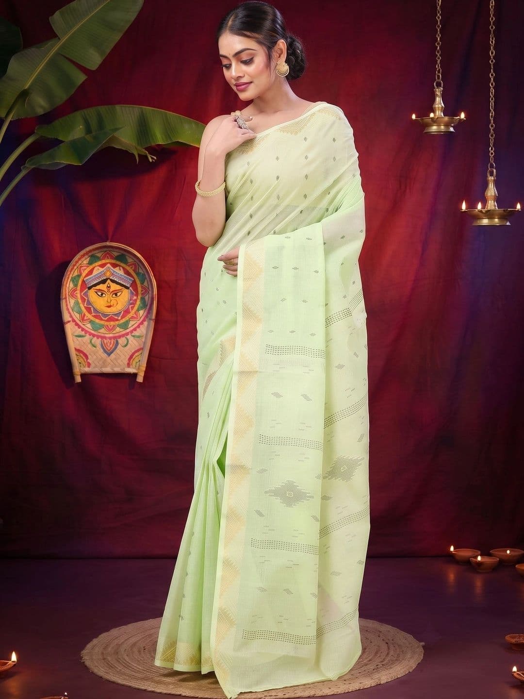 GitAsit Woven Design Zari Pure Cotton Handloom Taant Saree thumbnail 6