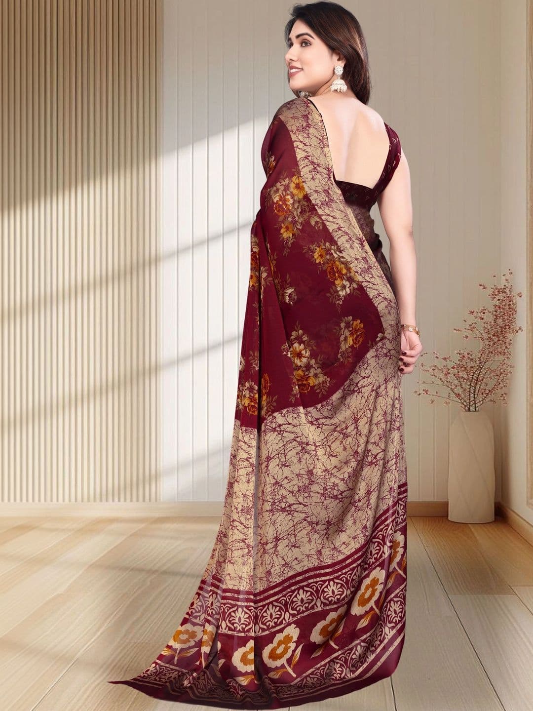 Owee Floral Pure Chiffon Designer Saree thumbnail 5
