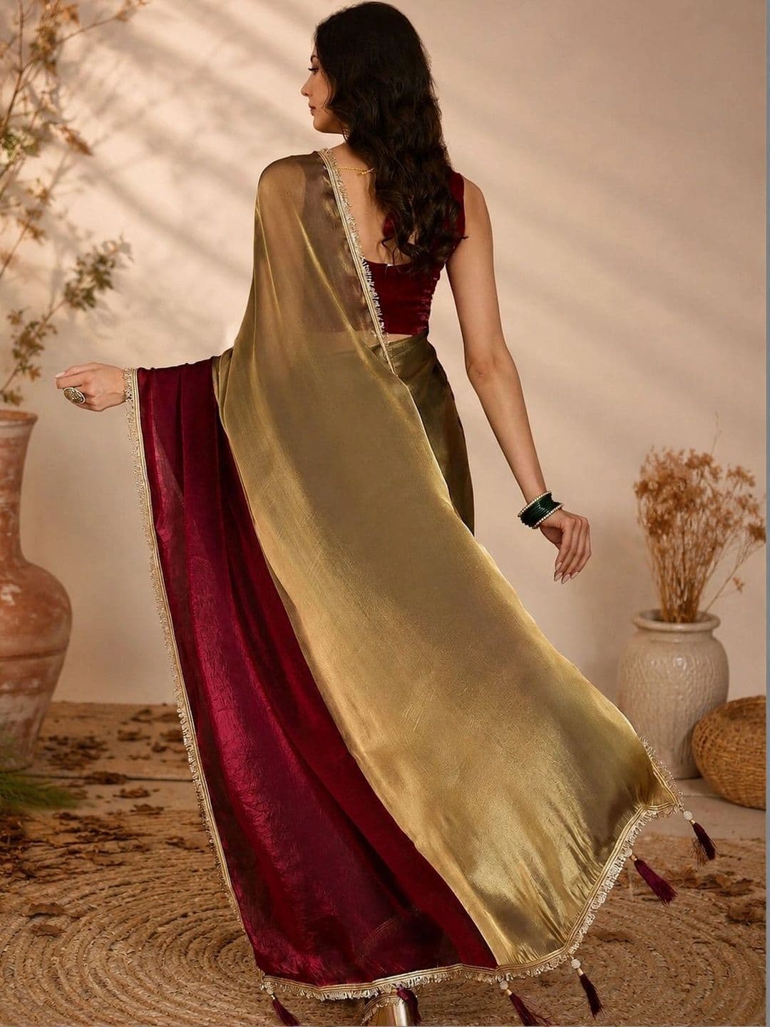 Branzios Sequinned Satin Saree thumbnail 7