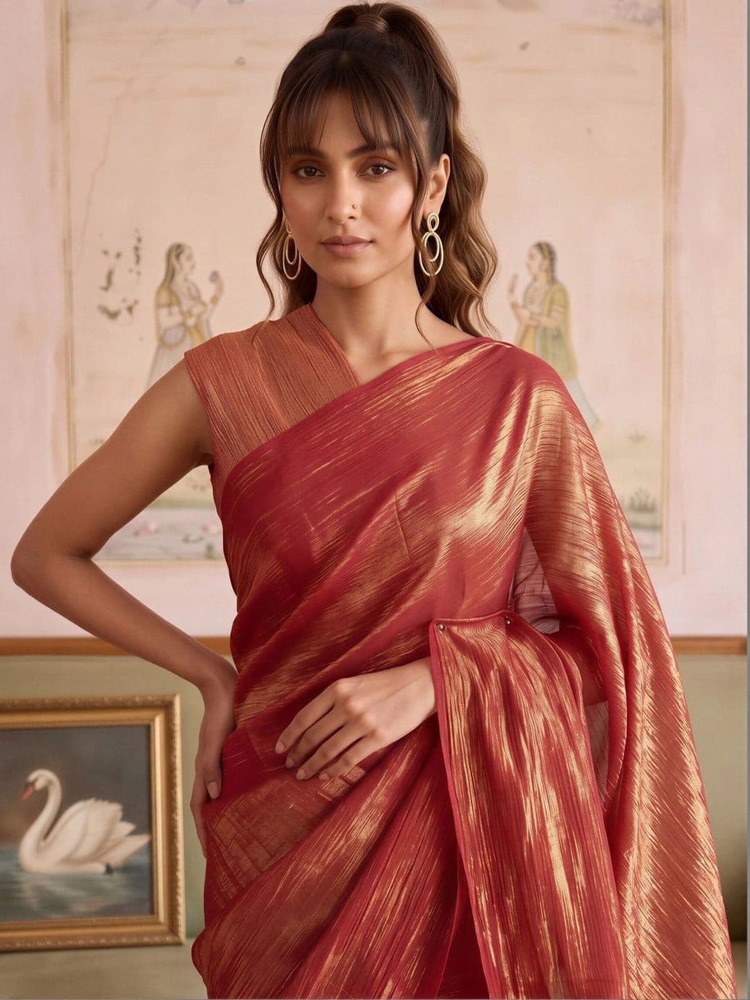 KALINI Striped Zari Tissue Designer Saree thumbnail 3