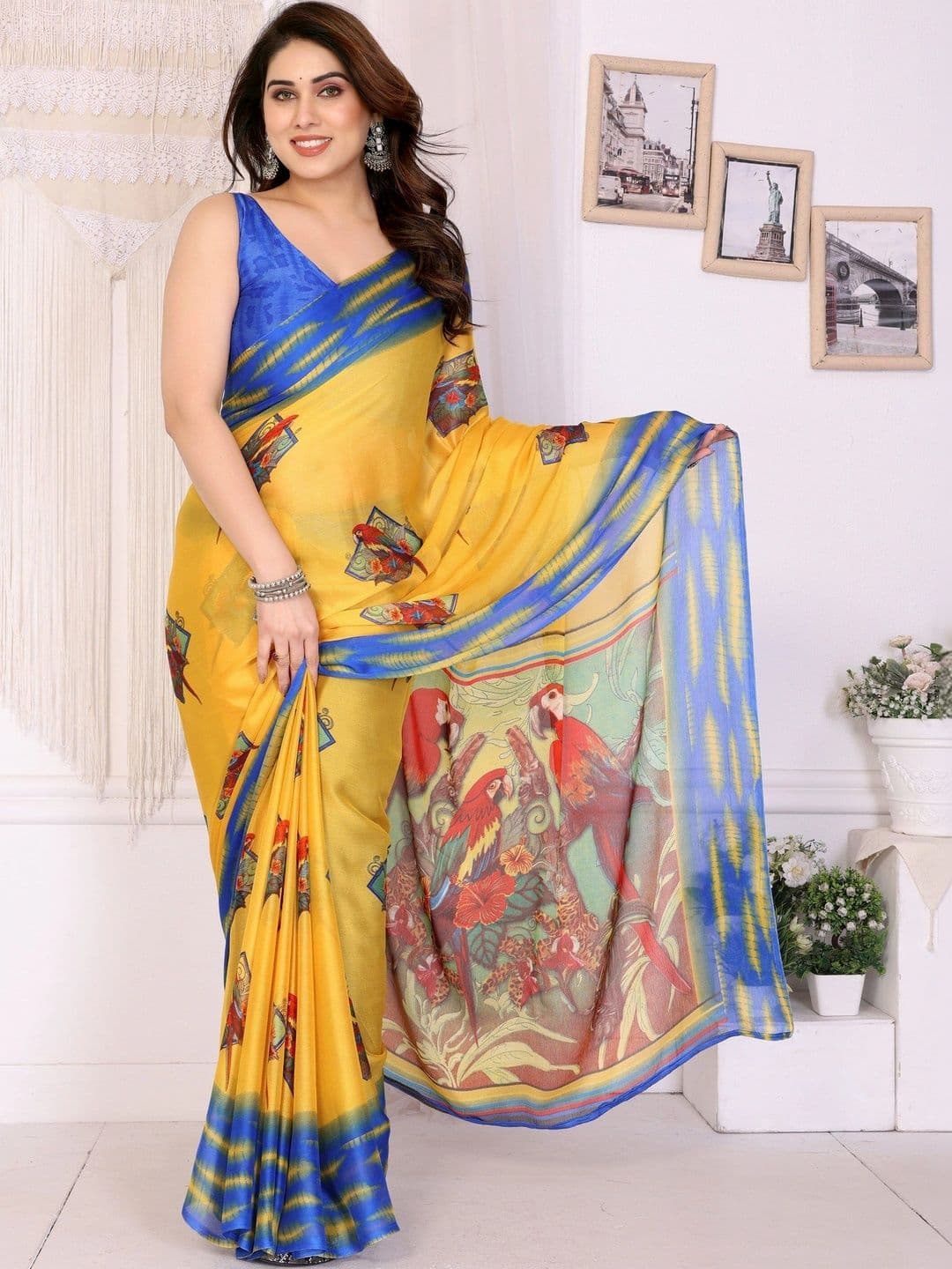 Owee Floral Pure Chiffon Designer Saree - view 1