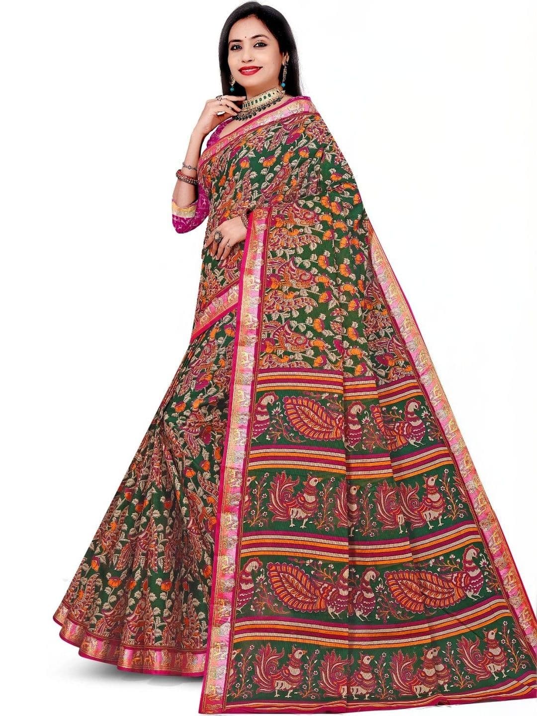 SONARIKA CREATION Kalamkari Pure Cotton Handloom Block Print Saree thumbnail 5