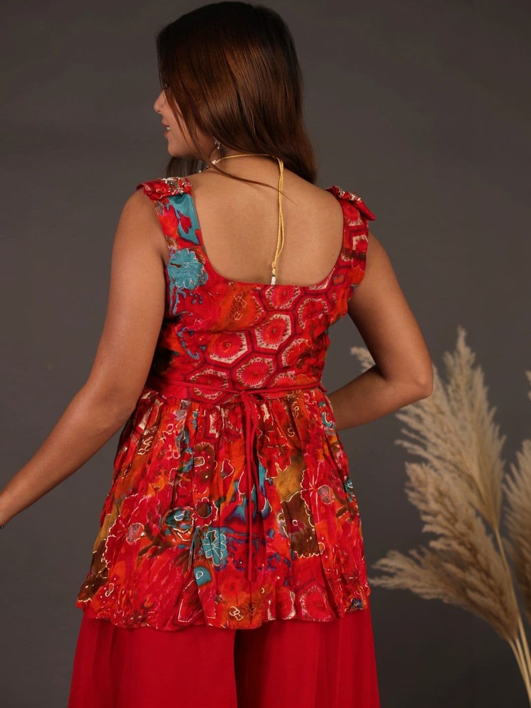 JASON XTREME Women Floral Printed Tiered Sequinned Kurti with Palazzos & With Dupatta thumbnail 3