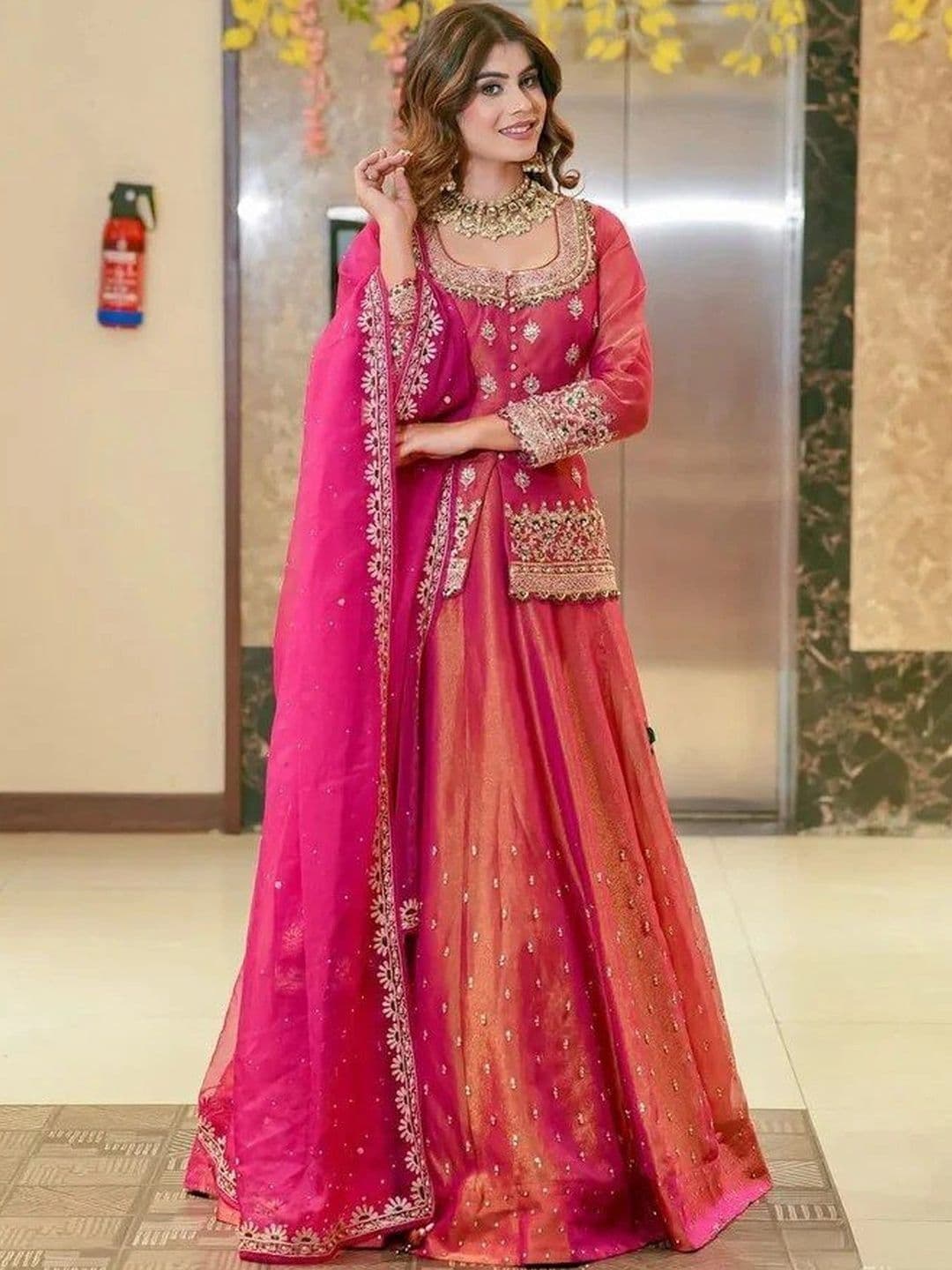 BLUSH STREET Embroidered Thread Work Semi-Stitched Lehenga & Blouse With Dupatta thumbnail 5