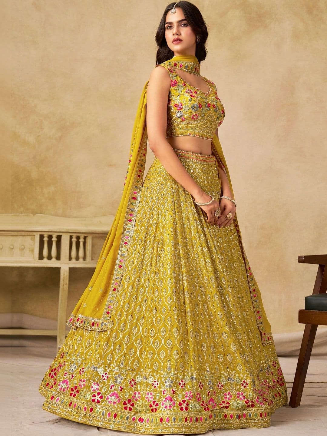 Zeel Clothing Embroidered Sequinned Semi-Stitched Lehenga & Unstitched Blouse With Dupatta thumbnail 7