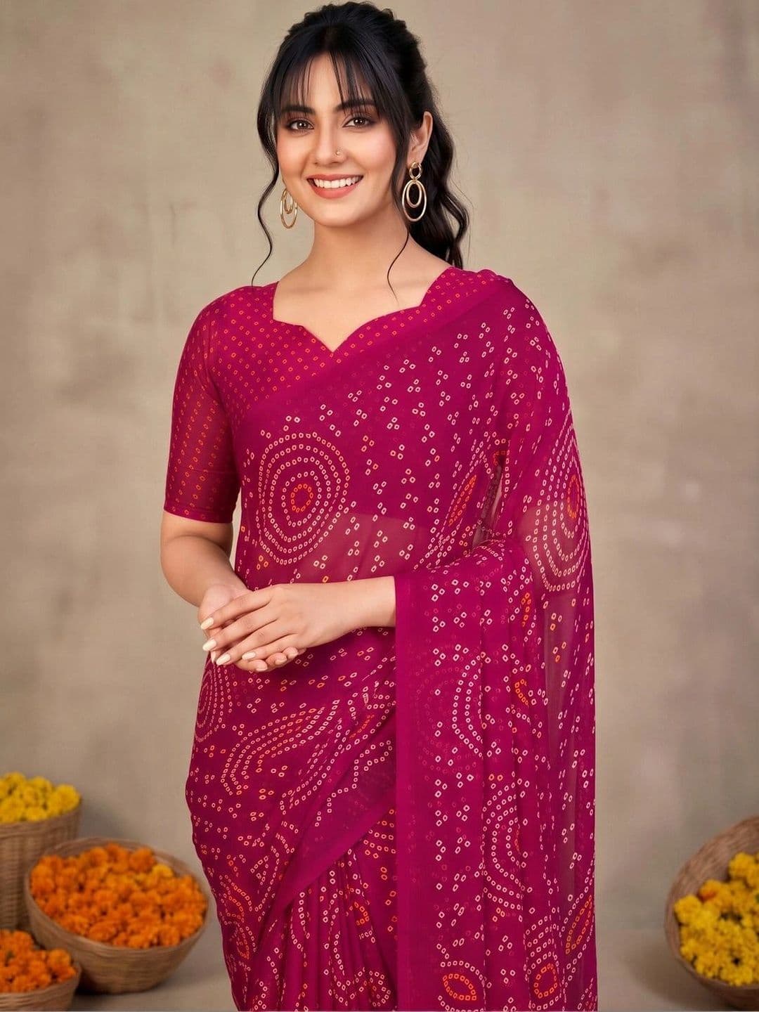 KALINI Bandhani Poly Chiffon Designer Bandhani Saree thumbnail 6