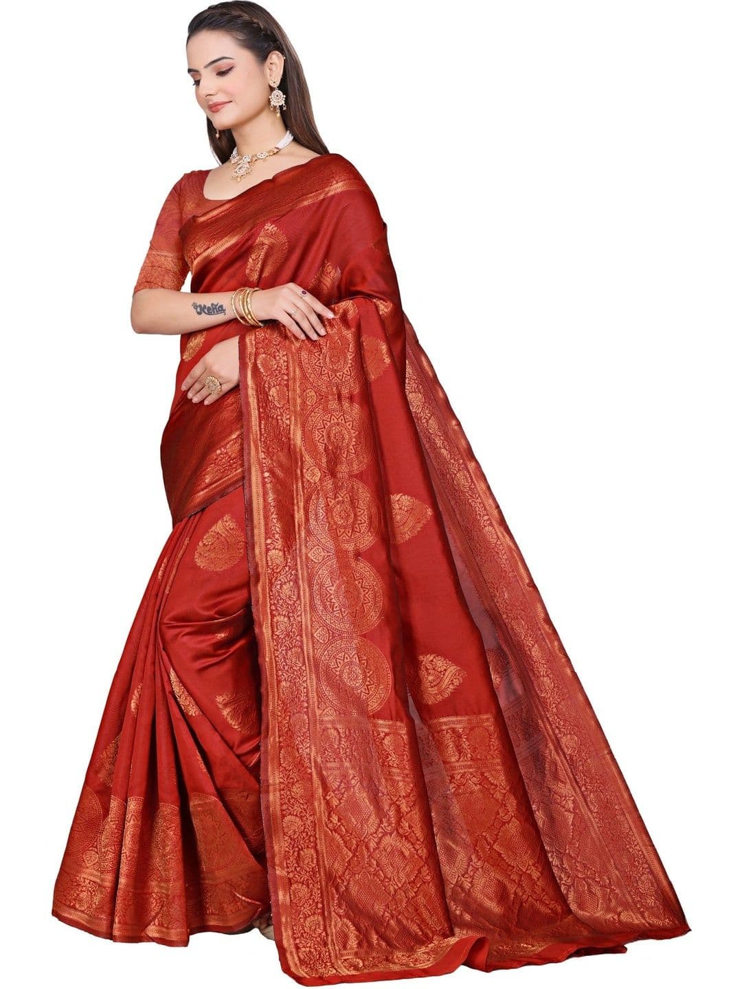 revika Paisley Zari Art Silk Designer Kanjeevaram Saree thumbnail 6