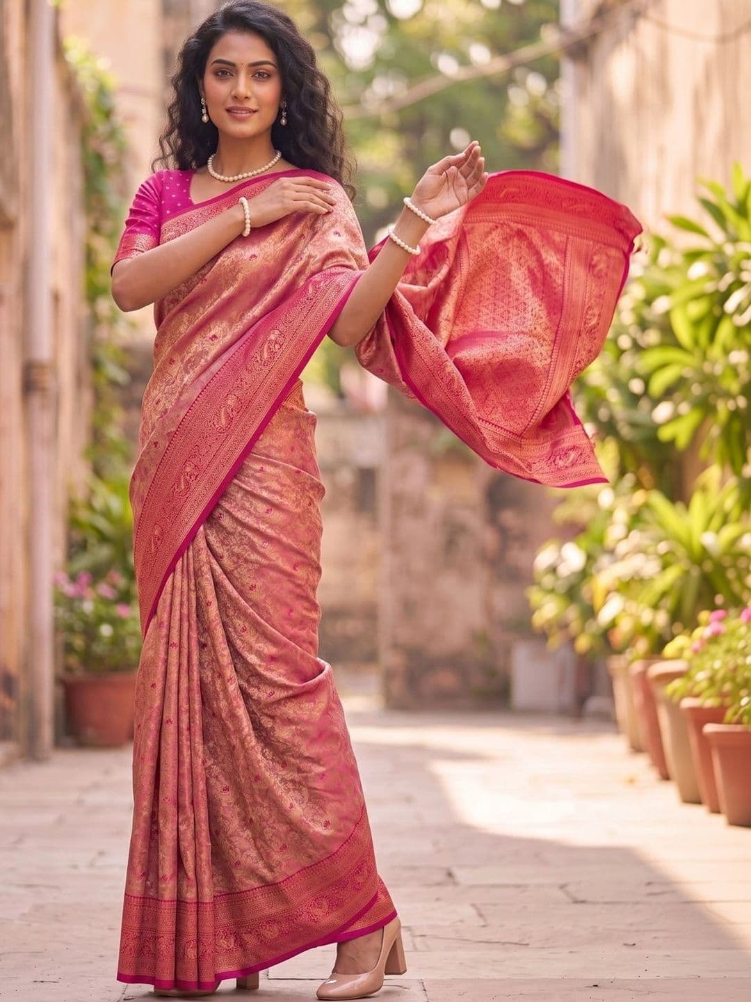 Mitera Woven Design Zari Silk Blend Banarasi Saree thumbnail 3