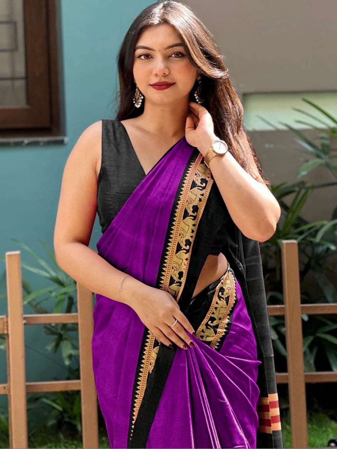 KALINI Zari Silk Cotton Designer Gadwal Saree thumbnail 3